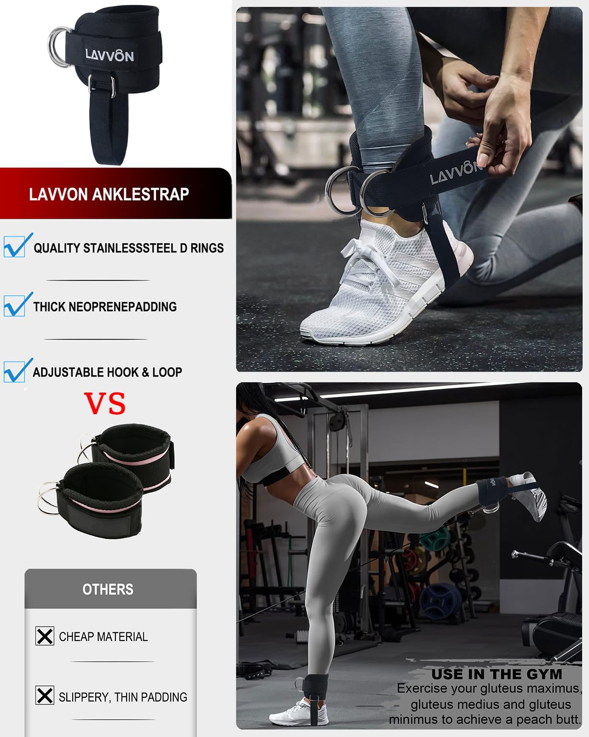 Barbell Squat Pad Set Nylon Padding AntiSlip- Thick Foam Barbell Pad for Squats Cushion,Lunges&Bar Padding for Hip Thrusts -Standard Weight Bar Pad -With Wrist Straps Weightlifting (Ankle-Black)