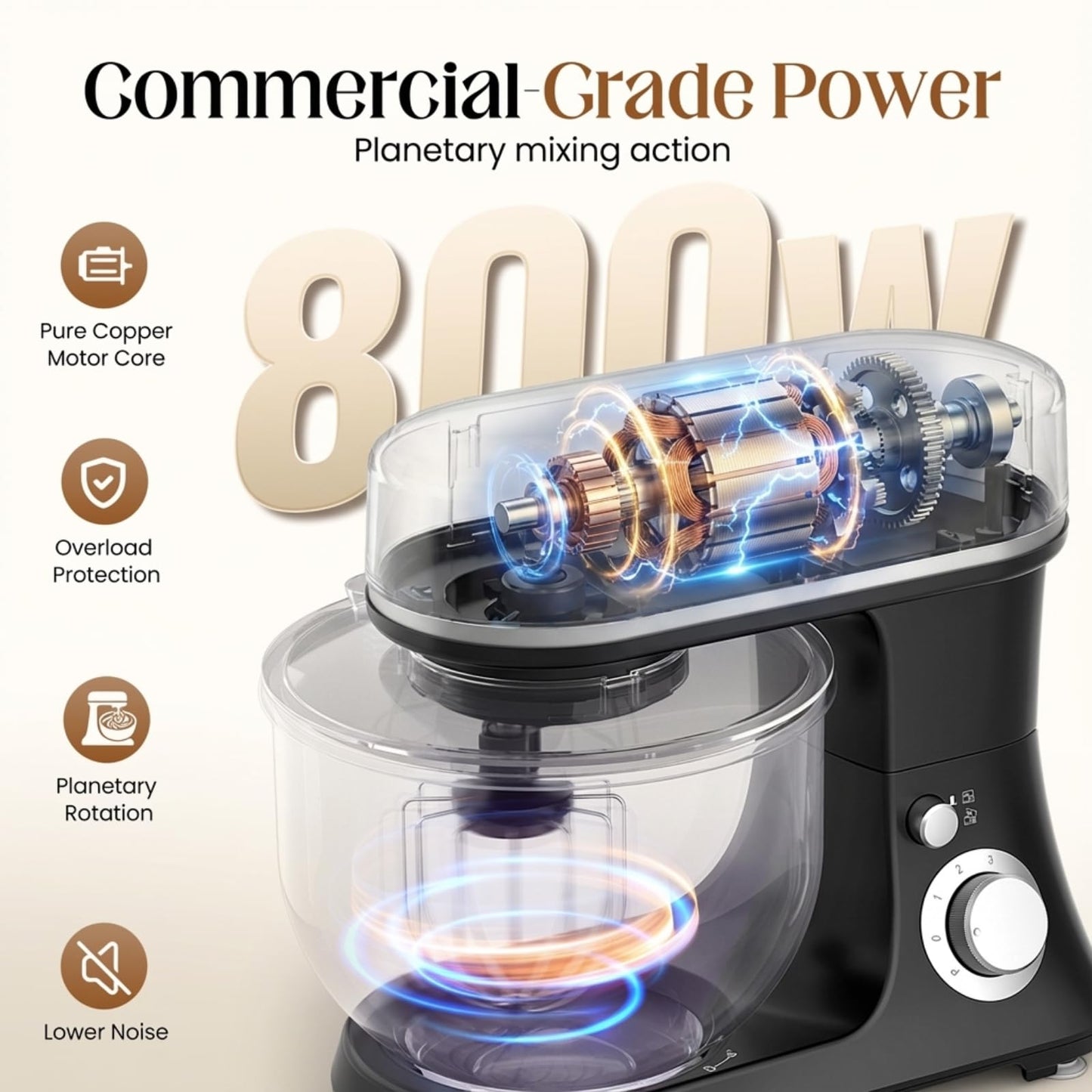 800W Stand Mixer with 5.3QT Bowl, 6-Speed with Pulse Electric Kitchen Mixer, Food Mixer with Dough Hook, Whisk, Beater Tilt-Head & Non-Slip Base for Cookie, Cake, Bread & Baking-Black