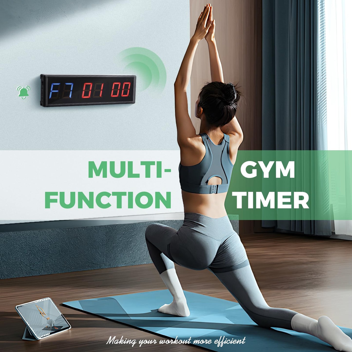 Flyrivergo 15'' Bluetooth Gym Timer Clock for Home Gym Digital Display Gym Clock Stopwatch Interval Workout Timer Adjustable Buzzer Volume with Remote and APP Control for Sport Boxing Fitness Kitchen