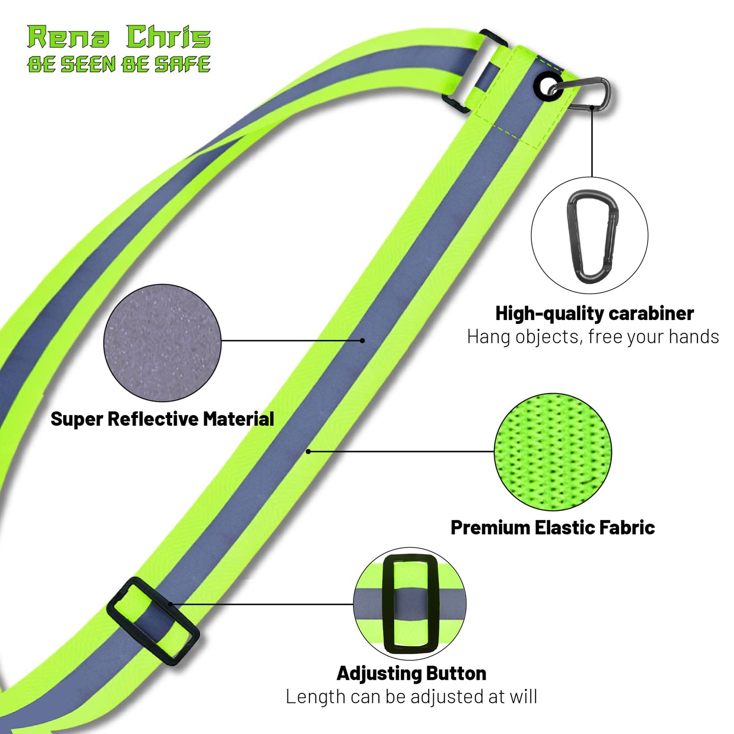Rena Chris Reflective Running Gear, Reflective Sash, Night Dog Walking Safety Gear, High Visibility Reflective Safety Running Belts for Women, Night Jogging Safety Gear Reflective Belt and Armband