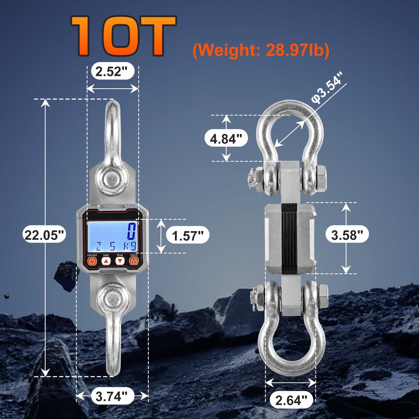 Bonvoisin Digital Crane Scale 22000lb Hanging Scale Heavy Duty Industrial Hanging Weight Scale with Peak Function (10000KG)