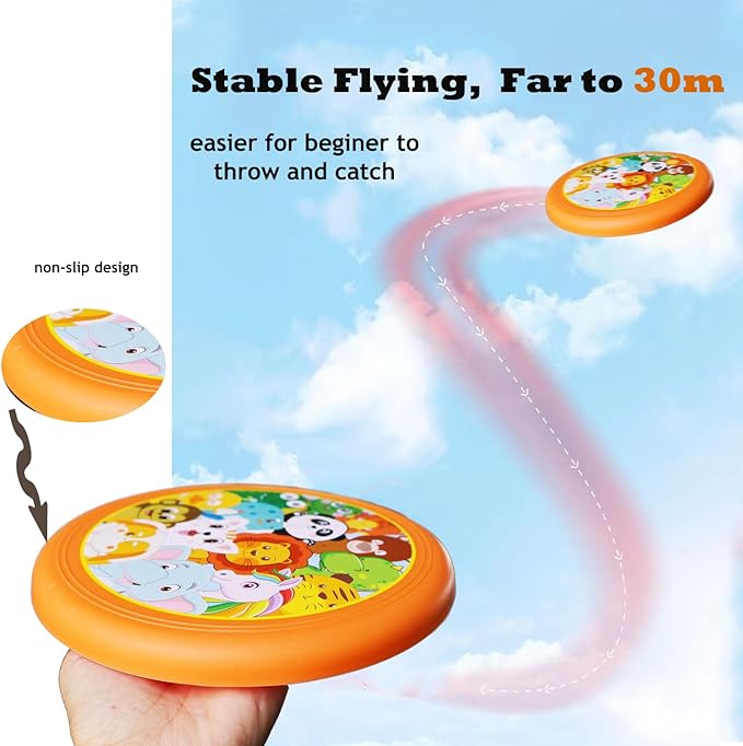 Cartoon Flying Discs Set for Kids Soft Platic Outdoor Family Game Beach Toys, 4 Pack, 20cm, 60g Each, Vivid Colors(Unicorn Horse,Dinasour,Zoo Animals, Astronauts)
