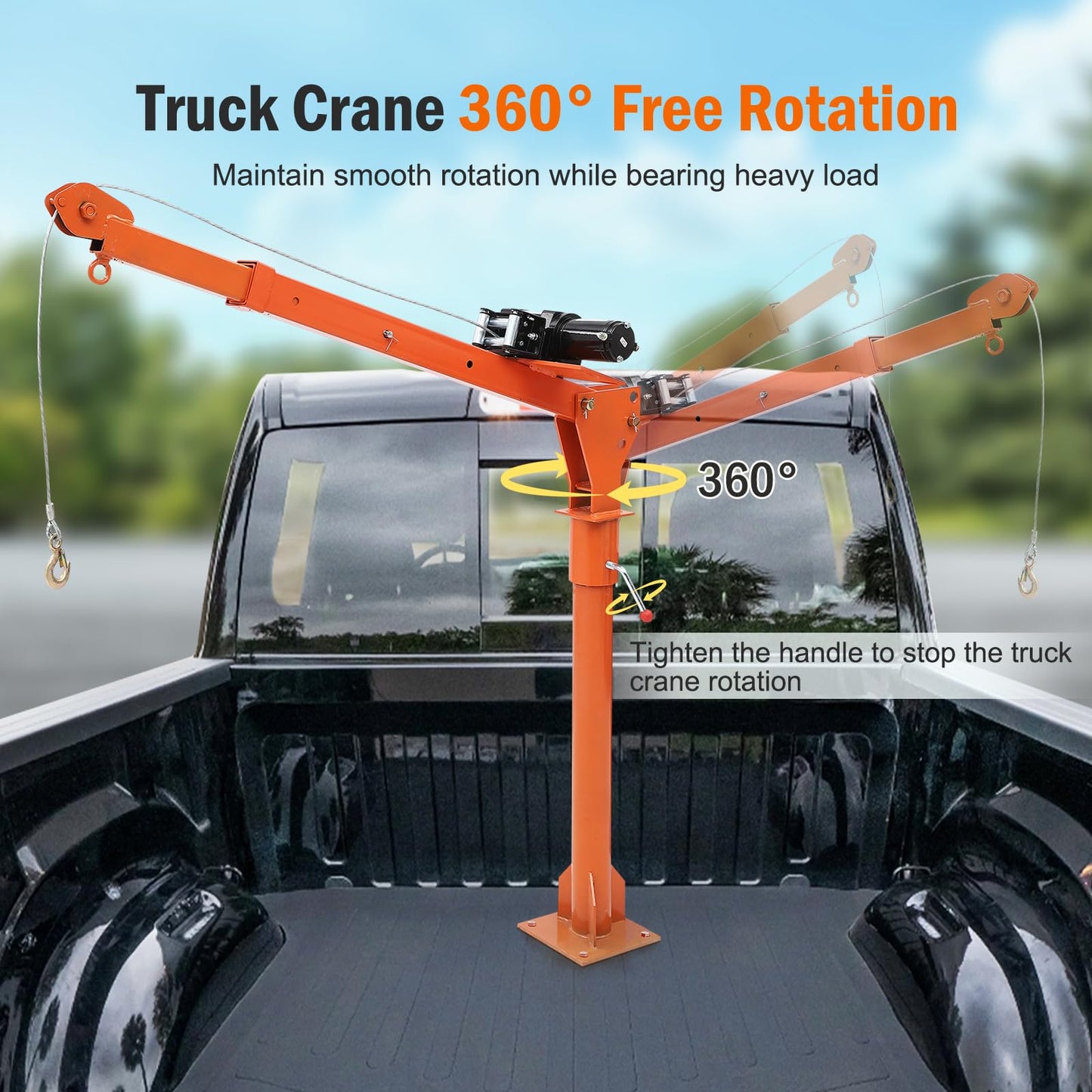 GarveeTech Folding Truck Mounted Crane, 1100 LB Pickup Jib Cranes with Electric Winch 3500 LB 12V, Electric Truck Crane Hoist Painted Steel 360 Swivel for Construction, Forestry, Factory