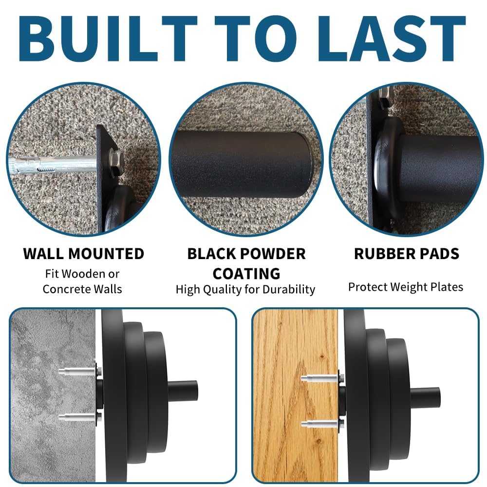 GarveeLife 6 Pack Wall Mounted Weight Plate Holder,Weight Plate Rack for for 2" Bumper Plates, Max Weight Capacity 300 Lb, Home Gym Organizer