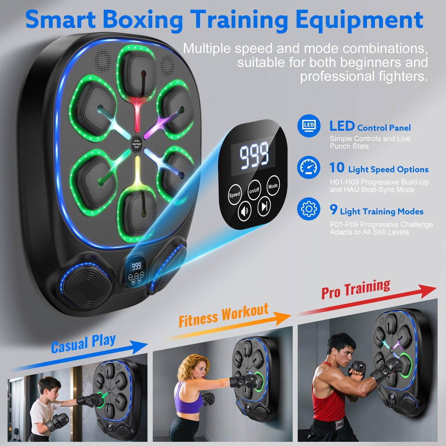 Music Boxing Machine for Kids and Adults, 8 Interactive RGB Light Targets with Bluetooth Speaker, Large Wall Mounted Boxing Music Workout Machine with Gloves, Smart Punching Pad for Home Gym