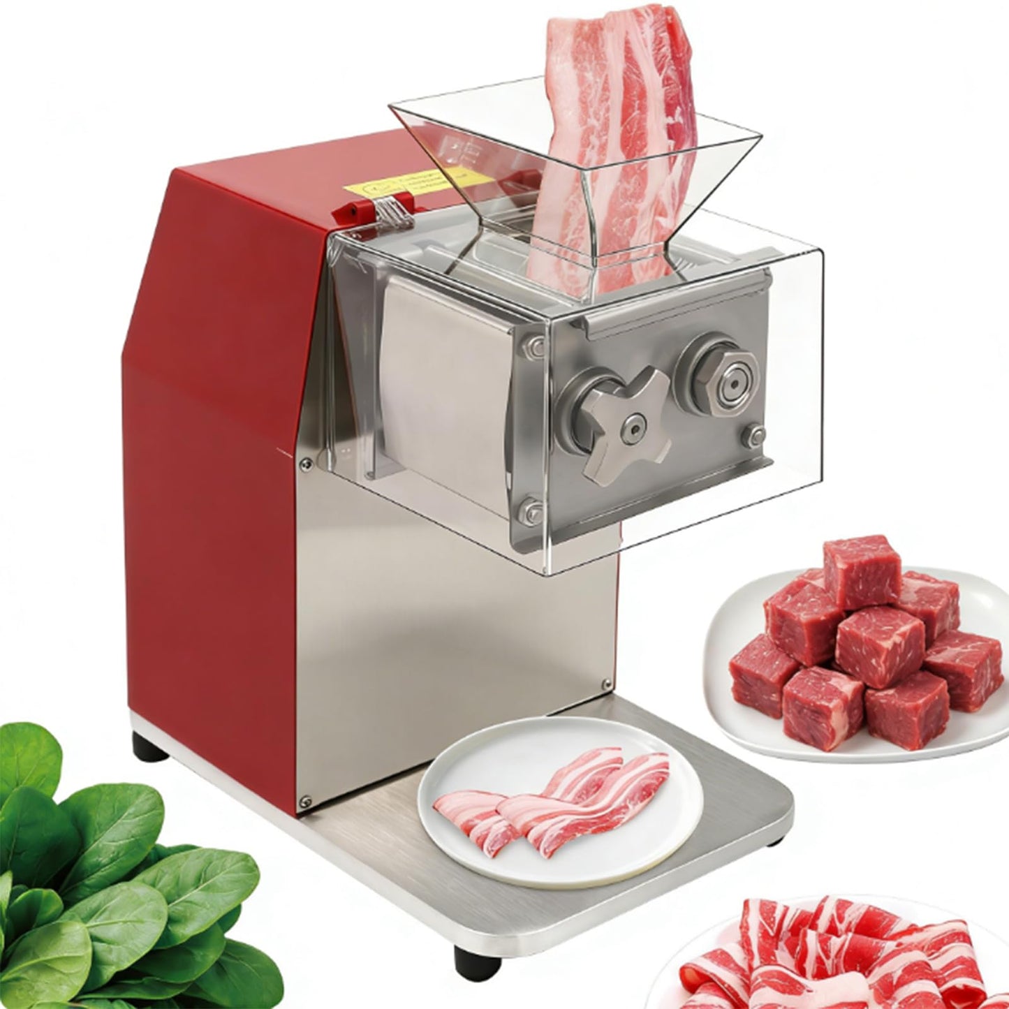 Commercial Meat Cutting Machine, 1100W Meat Shredding Machine, 3.5mm Blade Electric Meat Cutter, Stainless Steel Restaurant Food Cutter, for Kitchen Supermarket Lamb Beef Chicken, Red