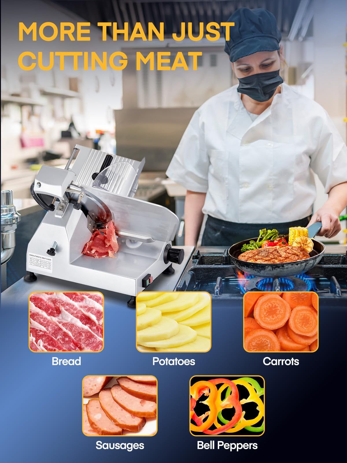 Meat Slicer Commercial 370W, 12 inch Electric Food Deli Slicer, 120 Pcs/Min Premium Chromium-plated Steel Blade, Semi-Auto Meat Slicer for Home Use