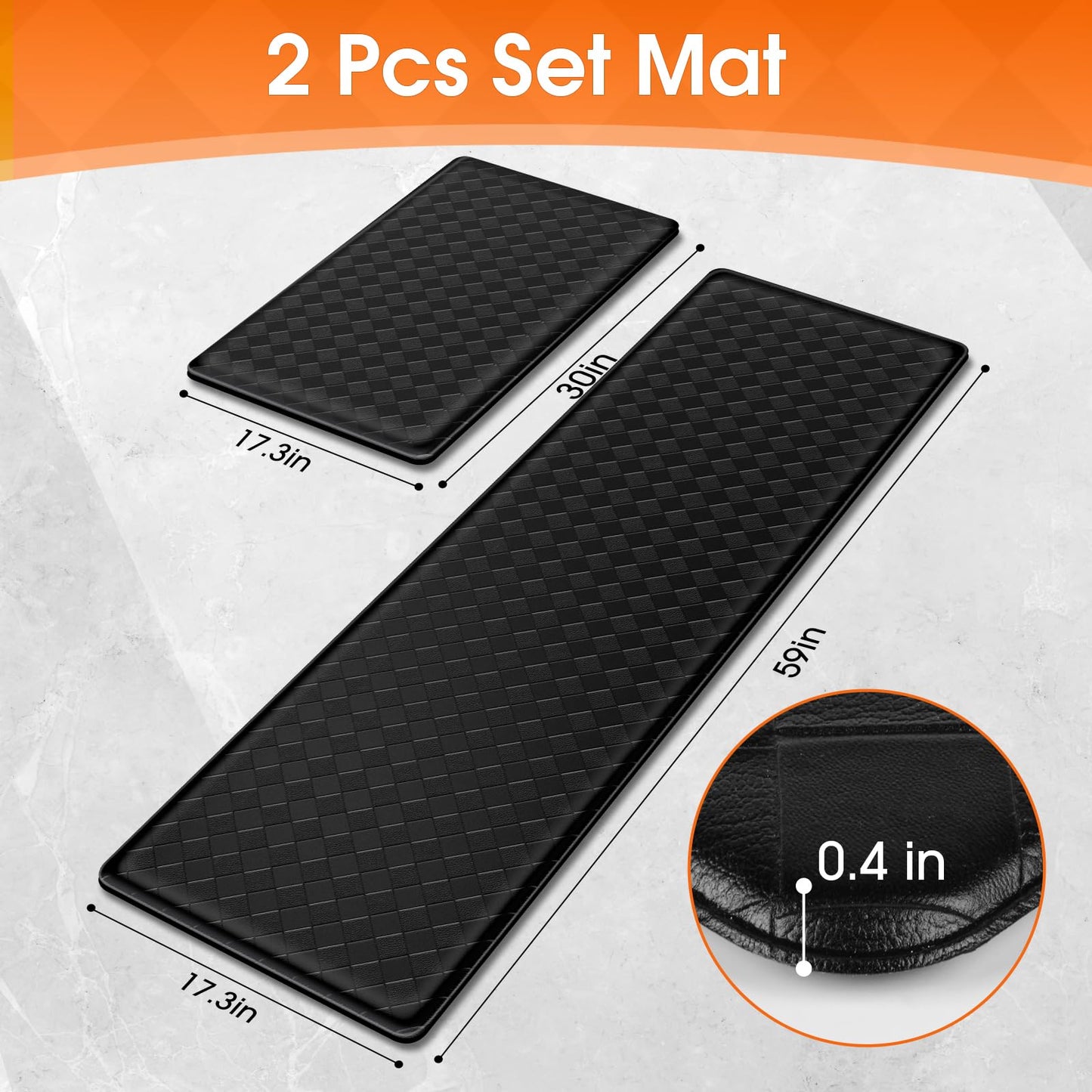 TranquilRelax Kitchen Mats, 2PCS Kitchen Rugs, Cushioned Anti Fatigue Kitchen Mats for Floor, Non-Slip Standing Desk Mat, Waterproof Kitchen Rug Set for Kitchen Floor Office,17.3"×30"+17.3"×59" Black