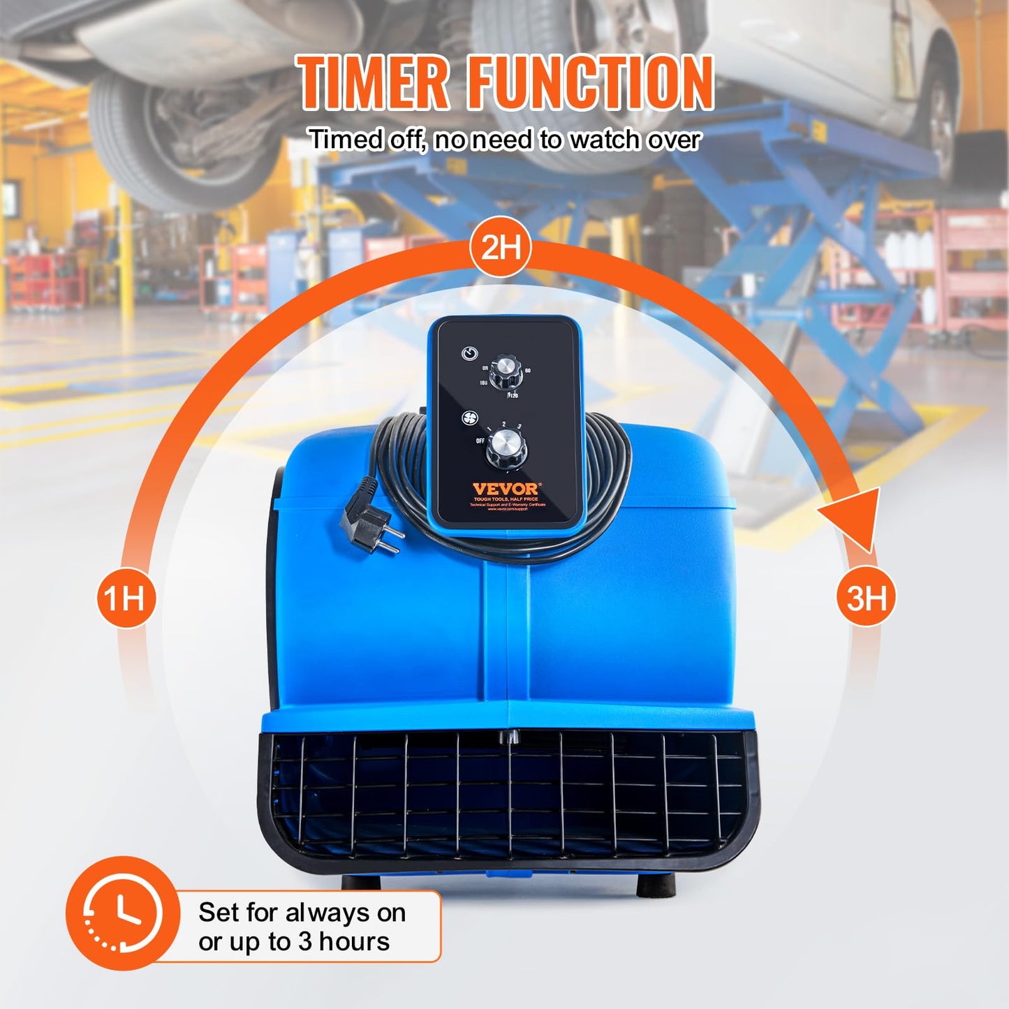 VEVOR Air Mover, 1 HP 4000 CFM Carpet Dryer for Cooling and Ventilating, Portable Floor Blower Fan with 3 Blowing Angles and Time Function, for Janitorial, Home, Commercial Use