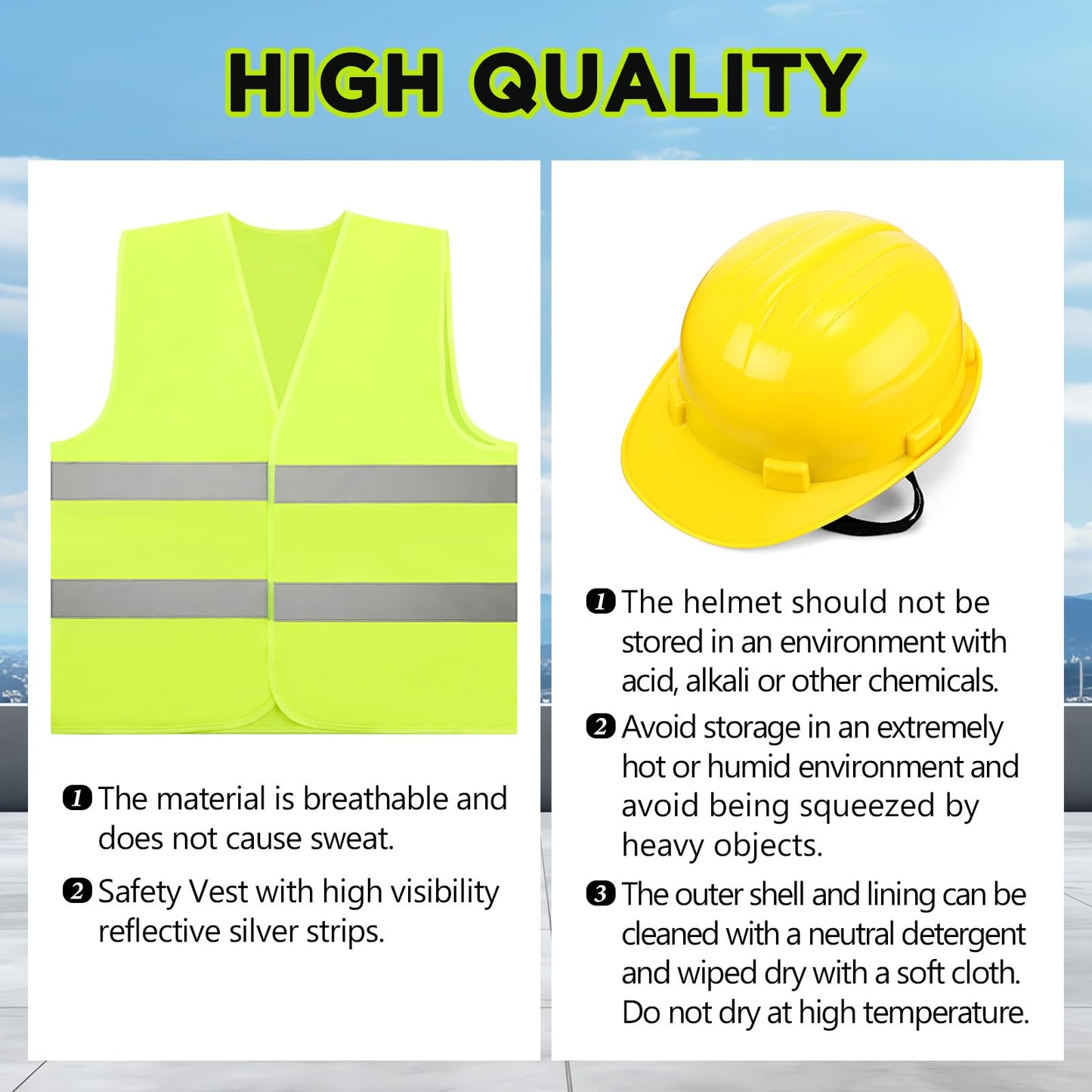 10 Sets Hard Hats and Safety Vest in Bulk Safety Helmet Construction Hardhat Multi Pack Cap Style Self Adjusting for Men Women(Neon Green, Yellow)