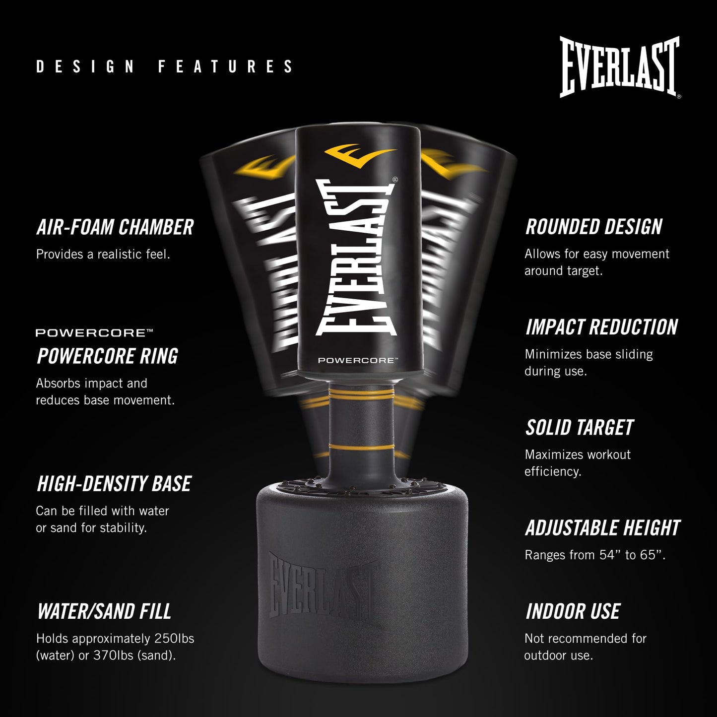 Everlast P00001266 Powercore Free Standing Indoor Rounded Heavy Duty Fitness Training Punching Bag