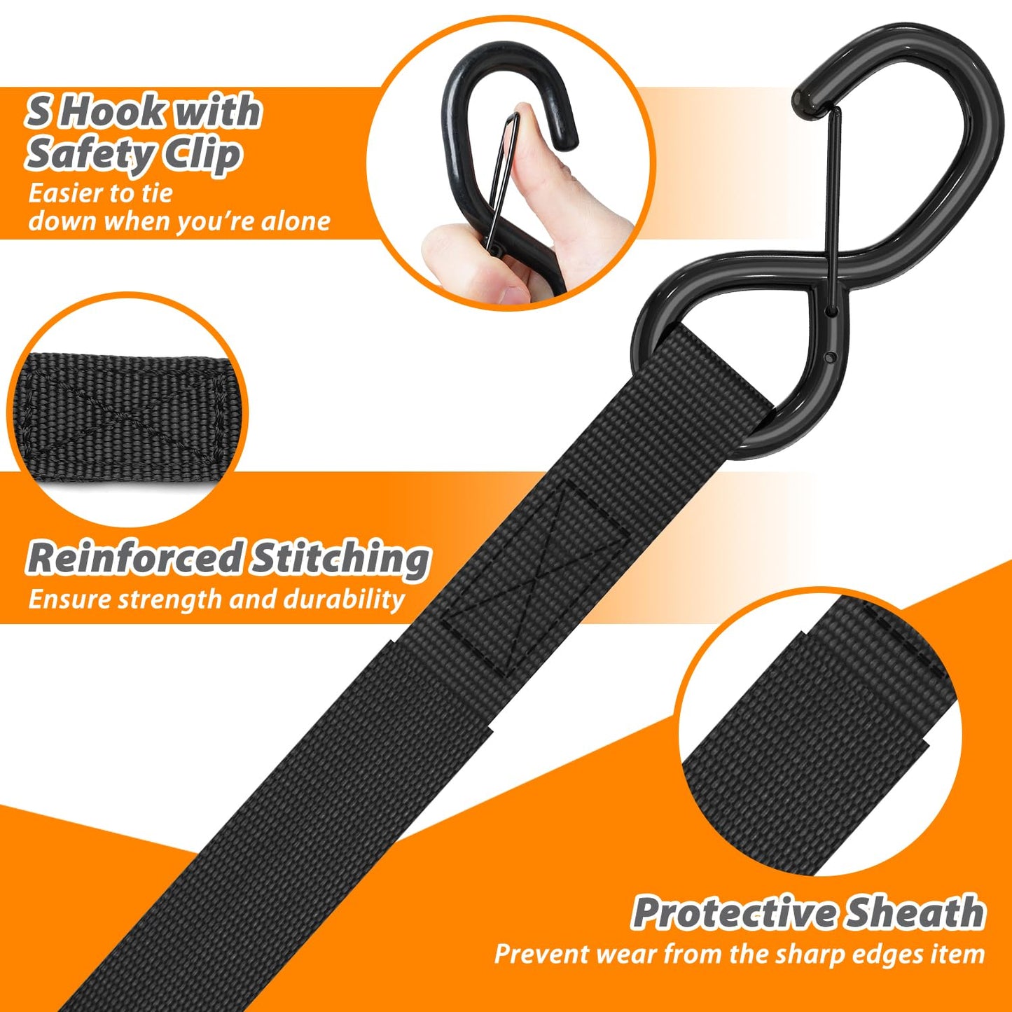 Ratchet Tie Down Straps with Safety Clip 4-Pack 1" x 15' & 4 Soft Loops - 500 lbs Load Cap 1500 lbs Breaking Limit, Ohuhu Ratchet Tie Downs Logistic Cargo Straps for Moving Appliances, Motorcycle