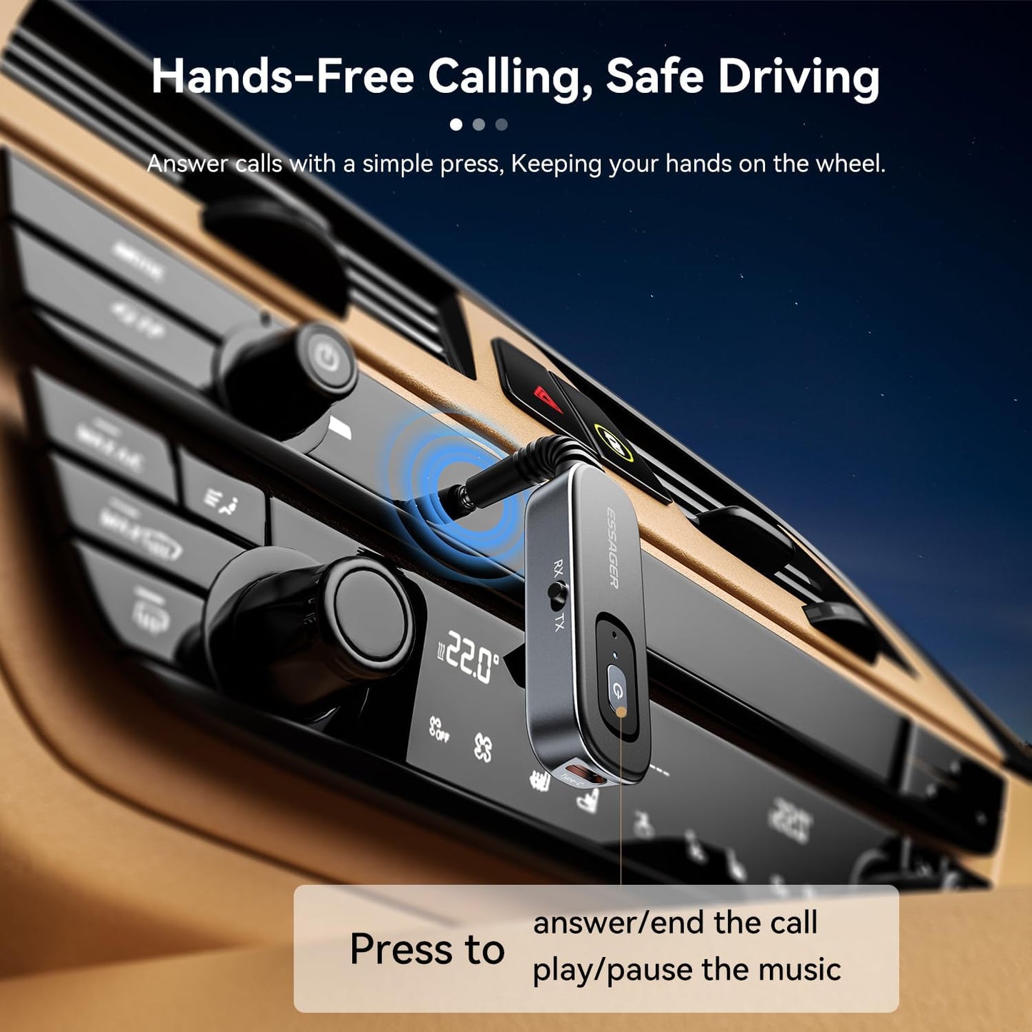 ESSAGER 3.5mm Bluetooth Receiver for Car, Noise Cancelling AUX Bluetooth Car Adapter, Wireless Audio Receiver