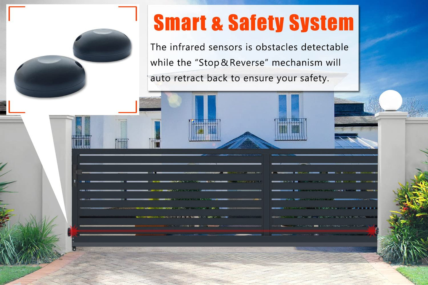Blütezeit 5300lb Rack Drive Sliding Gate Opener, 1200W Automatic Slide Gate Motor with IR Sensor & Remote Complete Kit, 1.6HP Electric Rolling Driveway Gate Operator for Gates up to 40ft