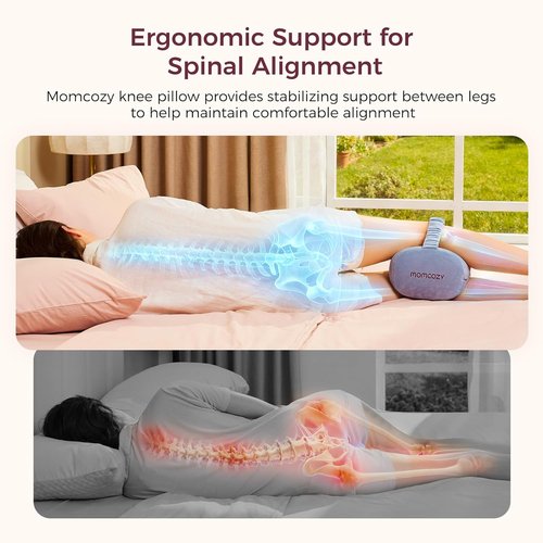 Momcozy Knee Pillow - Soft Memory Foam for Side Sleepers | Relieves Knee & Sciatica Pain, Gray Crystal Velvet
