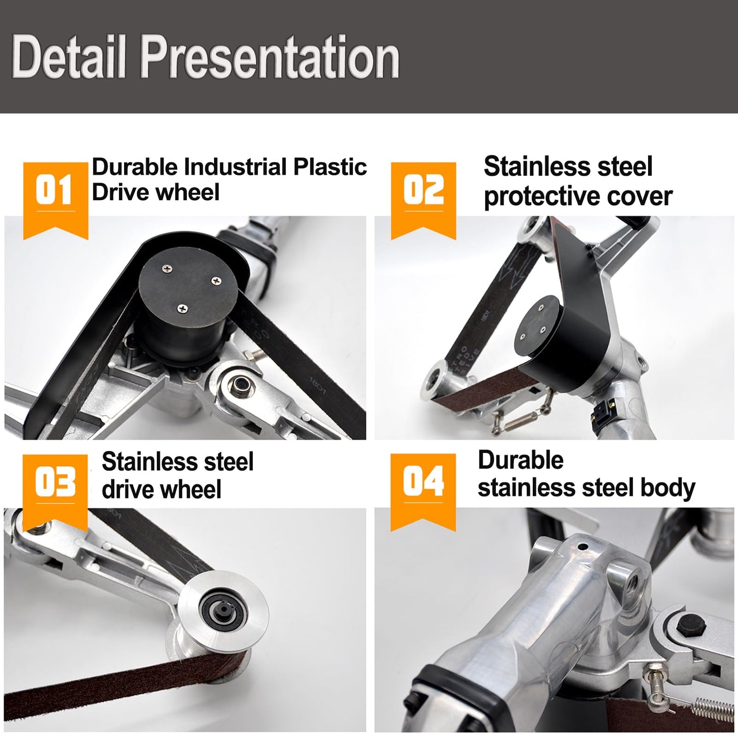 Professional Round Tubing Pipe Sander, Metal Air Pipeline Polishing Machine, Pneumatic Steel Pipe Grinder, Variable Speeds with 8PCS Sanding Belts for Burnishing Finishing Rust Removal