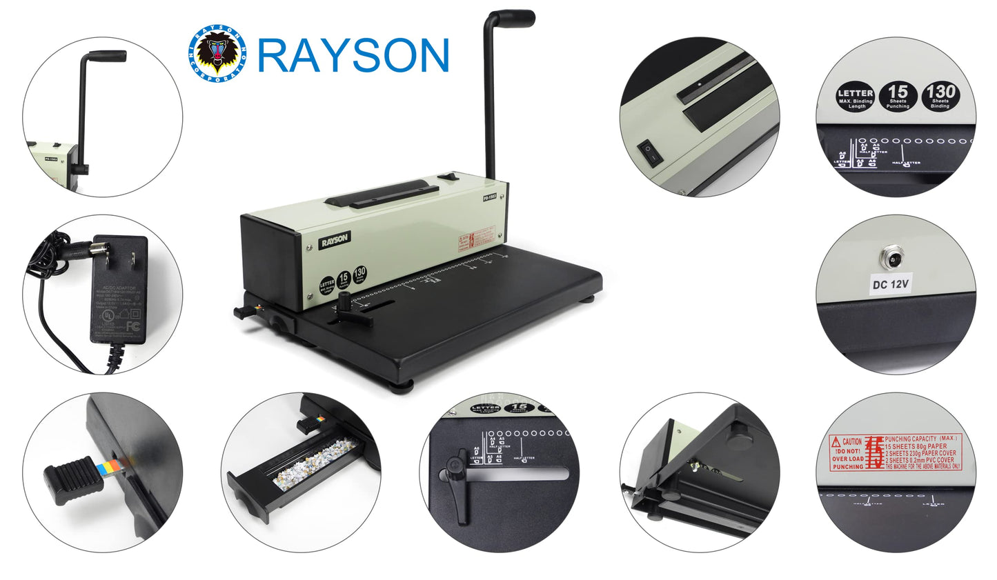 Rayson PD-1503 Coil Binding Machine 43-Hole 4:1 Spiral Binder with Inserter