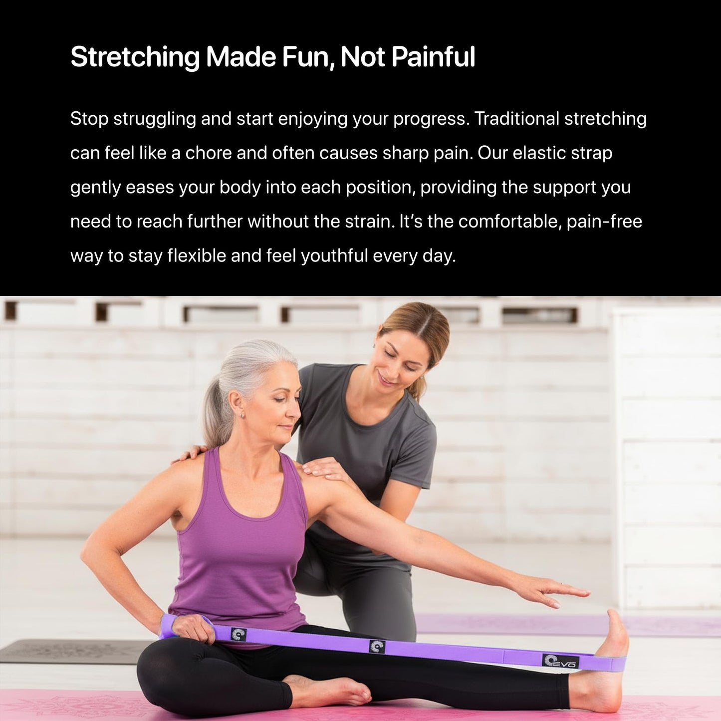 Stretching straps yoga strap for physical therapy | Exercise Stretch Bands for Seniors | Yoga Equipment | PT Stretching Strap for Recovery | Foot Stretch Out Straps for Flexibility | Purple