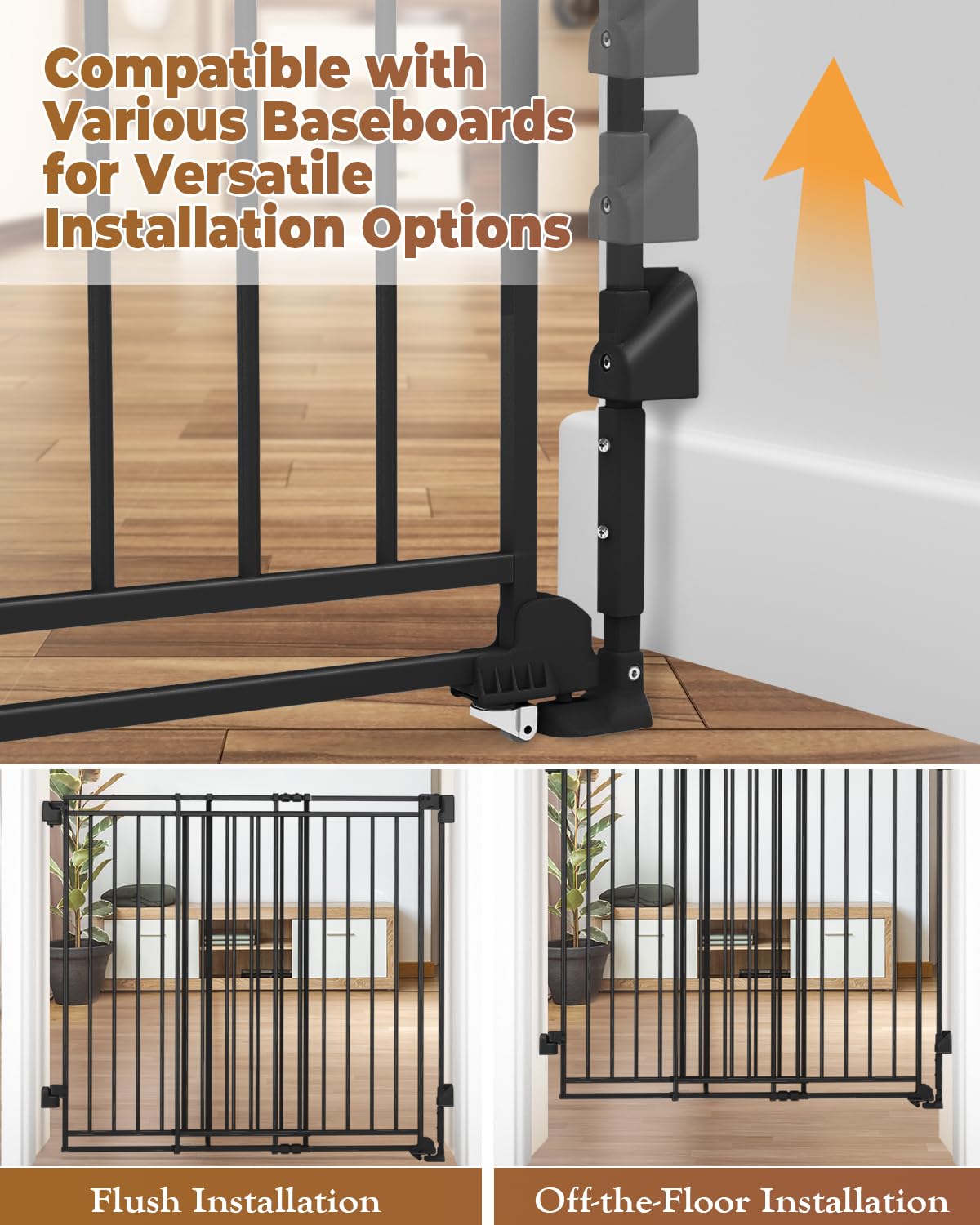 34-53" No Bottom Bar Baby Gates Dog Gate for Stairs, 39" Extra Tall Child Safety Gate with Auto Close Design, Large Walk Thru Door, Extra Wide Hardware Mount Pet Gate for Doorways Deck Indoor Outdoor