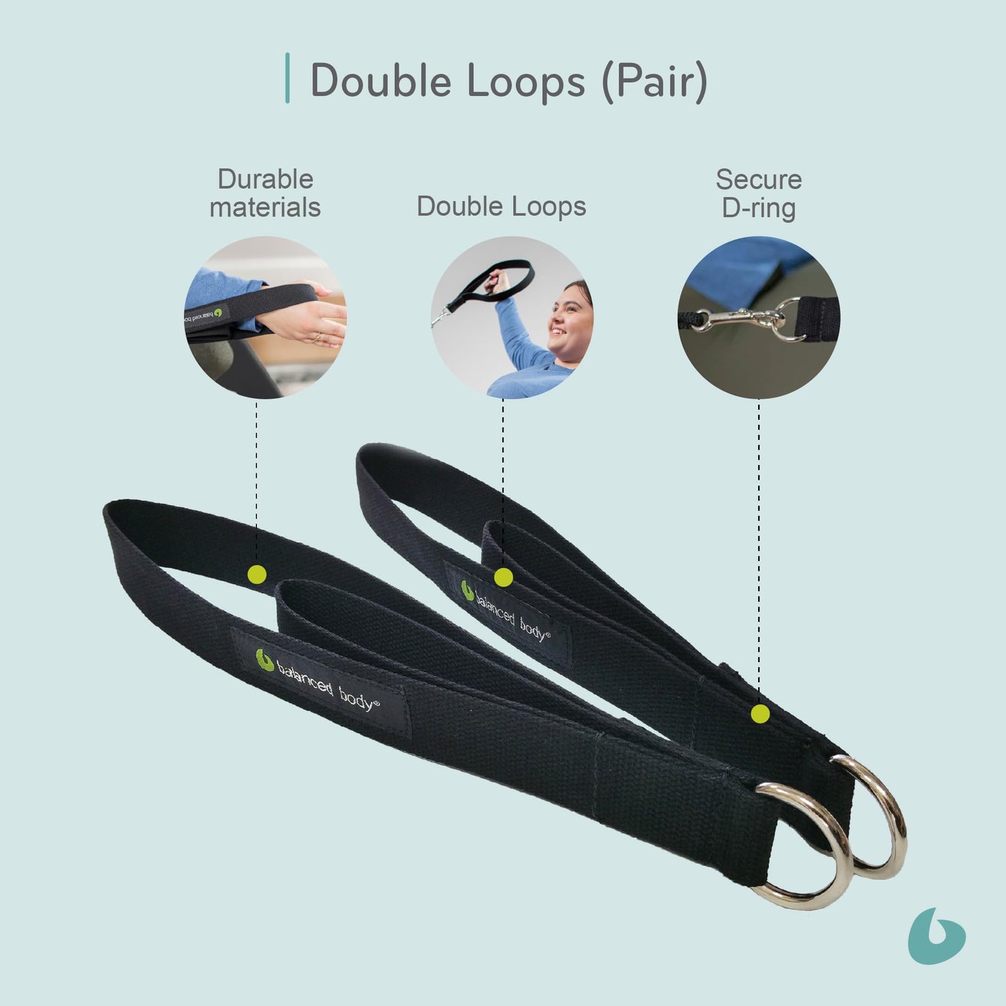 Balanced Body Cotton Double Loops, Foot and Hand Straps, Accessories for Pilates Equipment, Workout Equipment for Home Gym or Studio Use, 1 Pair