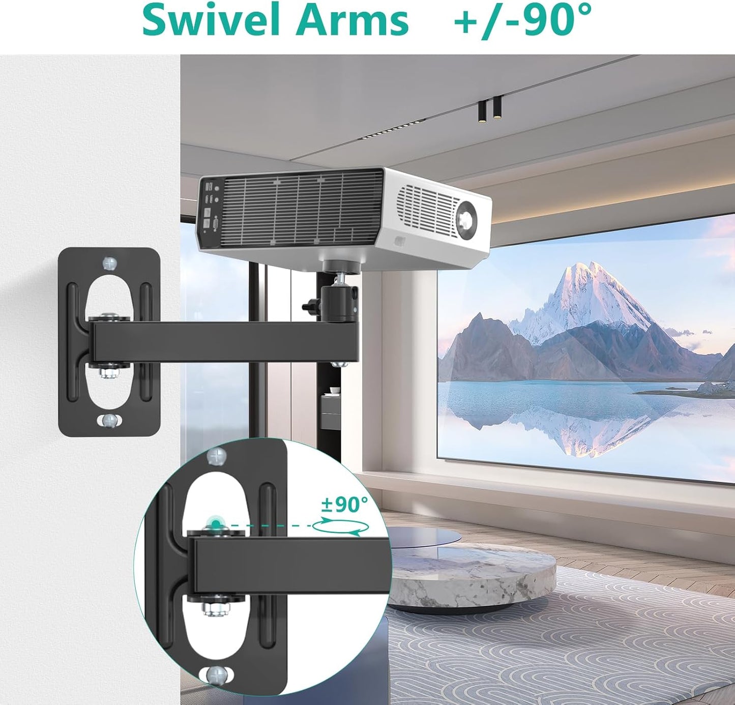 WALI 1/4" M4 M6 4.4lbs 1330LM-PMS, Mini Projector Wall Mount, Full Motion Adjustable Bracket for Screws, Hanging Holder