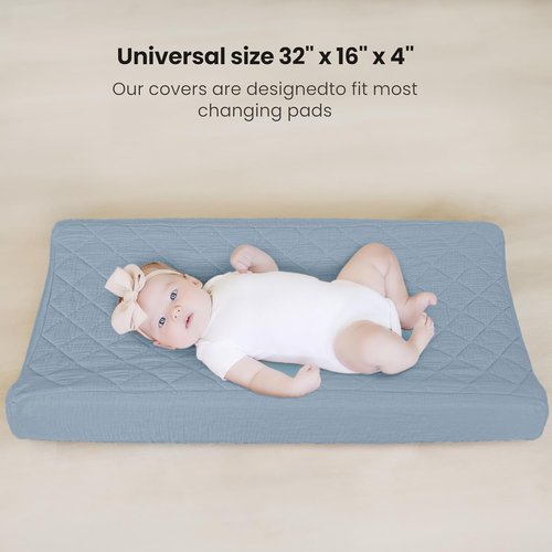 Konssy Waterproof Muslin Changing Pad Cover - Soft Quilted Cotton Fitted Sheets for Boys & Girls | 2 Pack (Star, Blue)