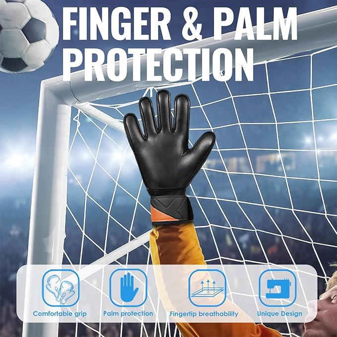 Malker Goalkeeper Gloves Soccer Goalie Gloves with Strong Grips Palms Anti-Slip Latex Breathable Football Gloves for Kids Youth Adult