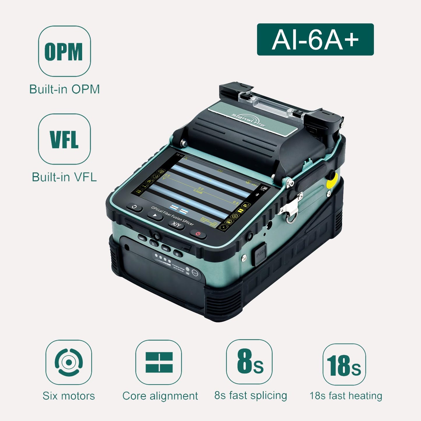 Signal fire AI-6A+ Fusion Splicing Six Motor Core Alignment Fiber Fusion Splicer with OPM and VFL, Automatic FTTH Fiber Optical Welding Splicing Machine Splicing 8S Heating 18S