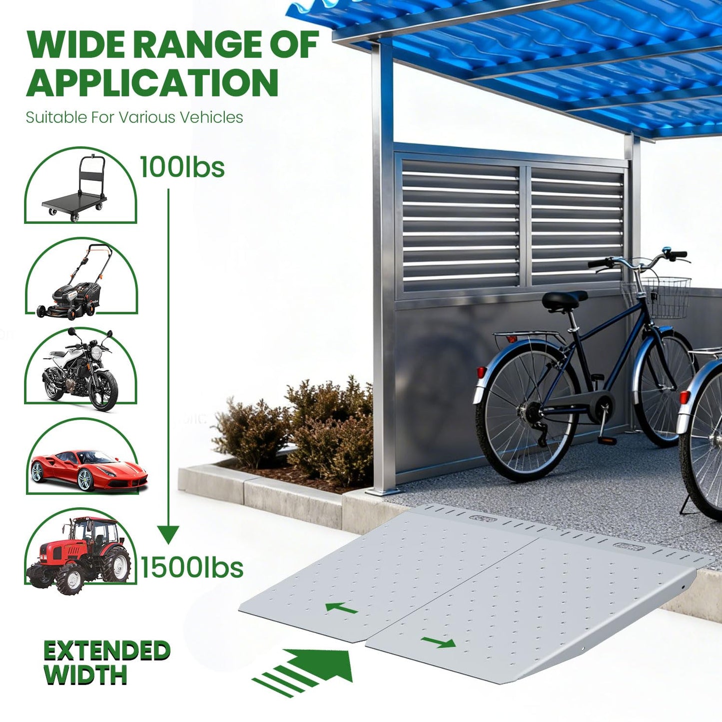 48" Wide Heavy Duty Shed Ramp, 2-Pack 1500 LBS Capacity Anti-Slip Punch Plate Surface Ramp for Riding Lawn Mowers, ATV, Tractors, Motorcycles & Lawn Equipment