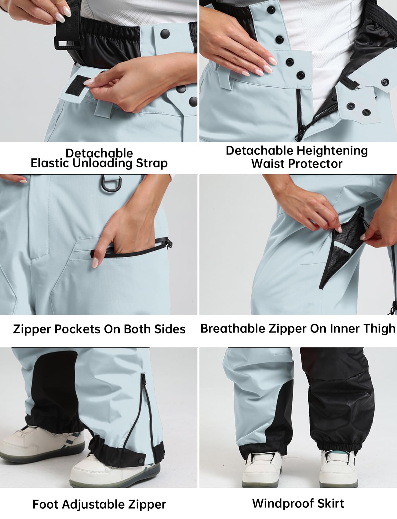GSOU SNOW Womens Baggy Snowboard Pants Ski Bibs Snow Loose Overalls Waterproof Windproof Insulated Warm