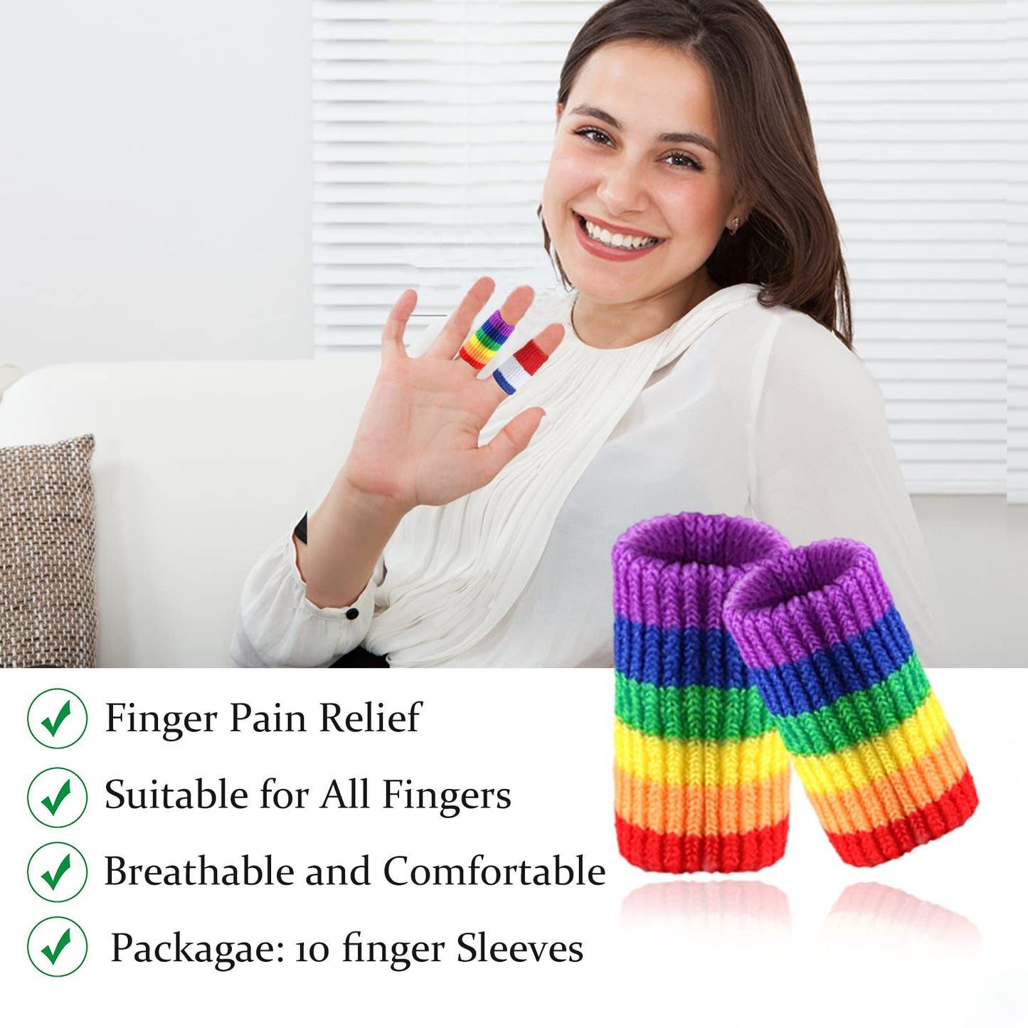 EDNYZAKRN Finger Compression Sleeves Support, Finger Protectors Cots for Arthritis Swelling Basketball Sport, Breathable Elastic (10, Rainbow, One Size)