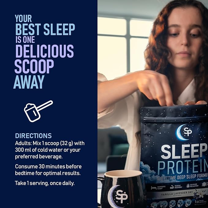 SleepProtein??The First High Protein Magnesium Sleep Aid Calm Drink, Melatonin-Free, Natural, Non-Habit Forming Sleep Ingredients + GLP-1 Nighttime Protein for Sleep + Muscle