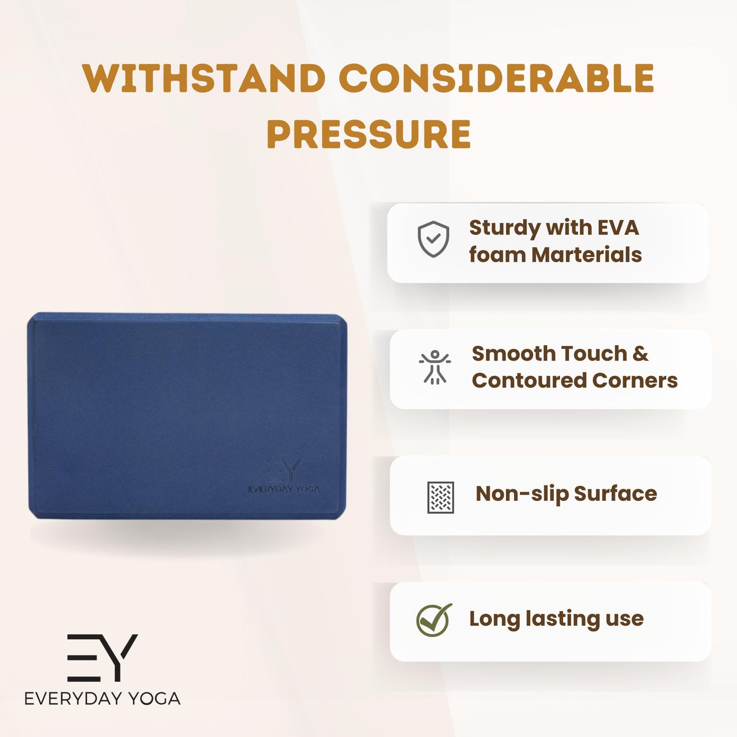 Everyday Yoga Foam Yoga Block 3 Inch - High-Density EVA Support Block for Stability, Balance & Flexibility, Lightweight, Durable & Comfortable - True Navy