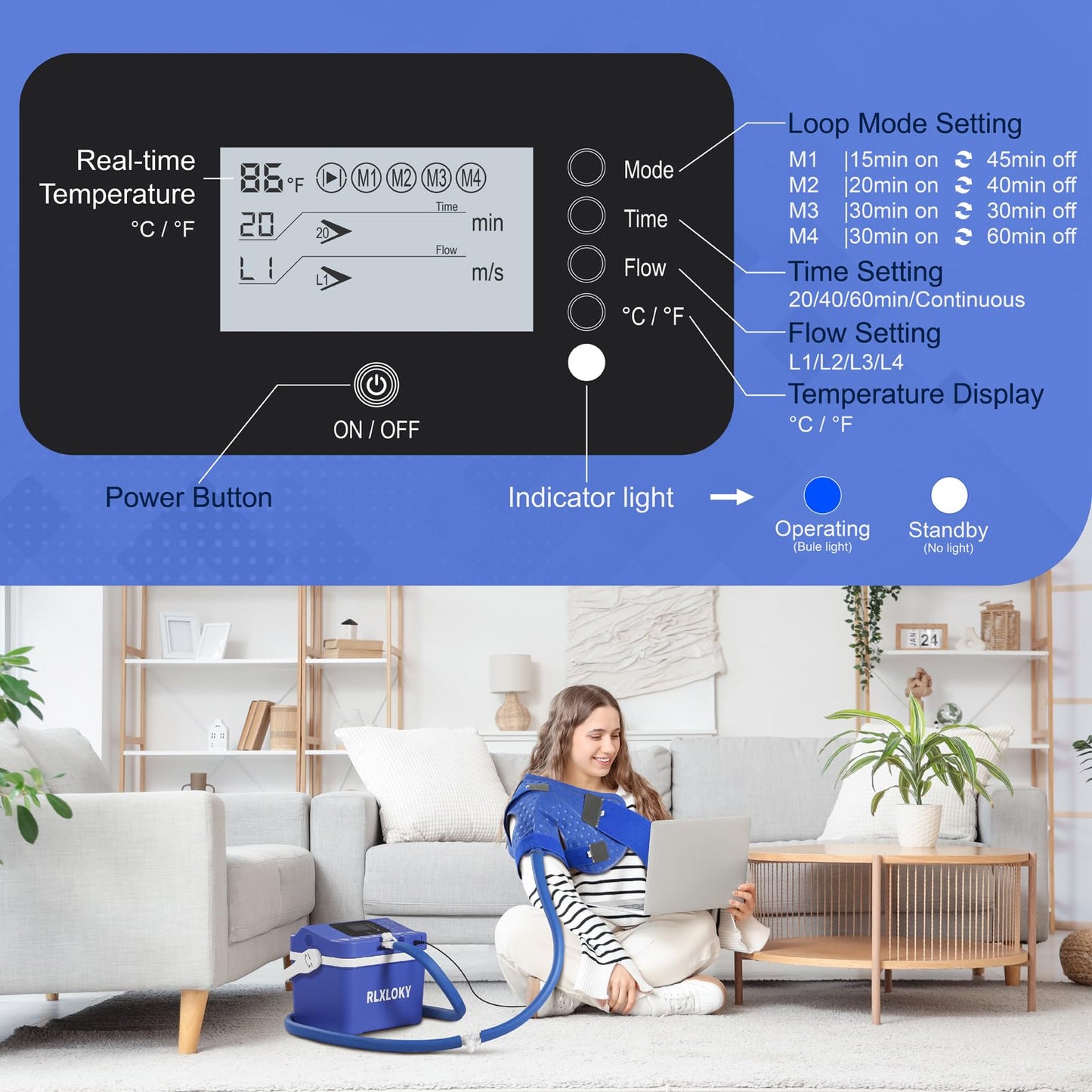 RLXLOKY 3.0 Cold Therapy Machine with Programmable Timer, Shoulder Ice Machine After Surgery,Cryotherapy Pain Relief System with Temp Display