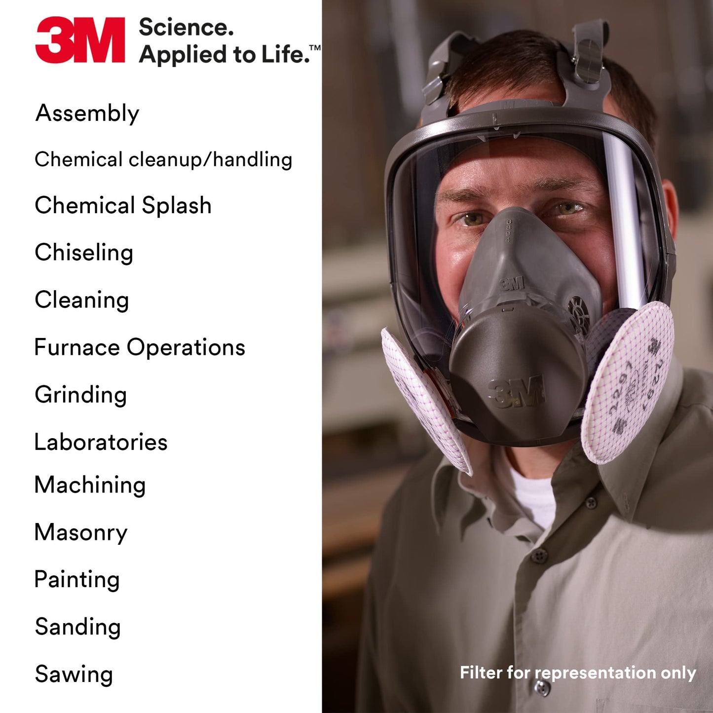 3M Full Facepiece Reusable Respirator 6800, NIOSH, Large Lens, ANSI High Impact Eye Protection, Silicone Face Seal, Four-Point Harness, Comfortable Fit, Painting, Dust, Chemicals, Medium