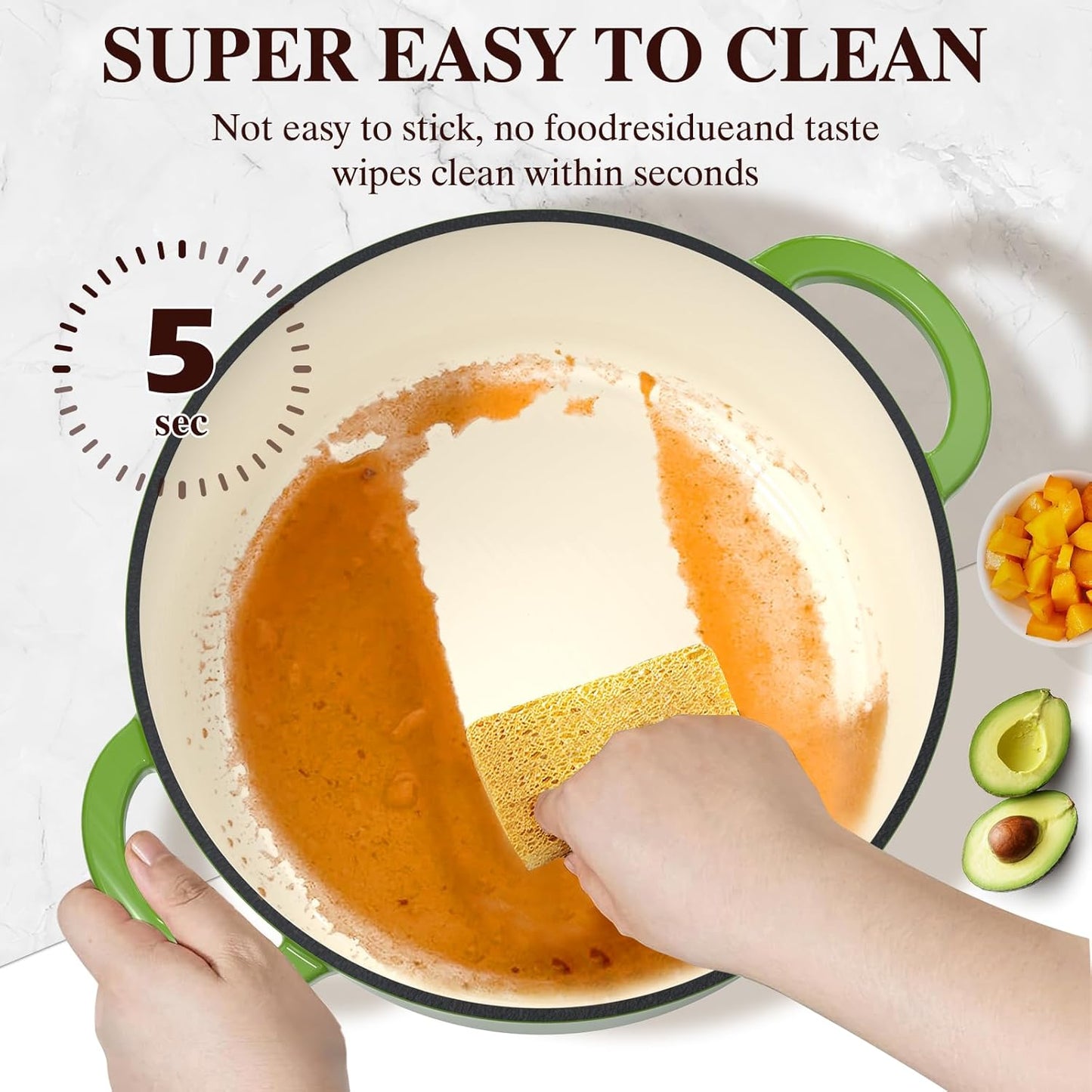 Umite Chef 5QT Enameled Cast Iron Dutch Oven - Heavy-Duty Cookware for Baking, Braising & Stews | Green