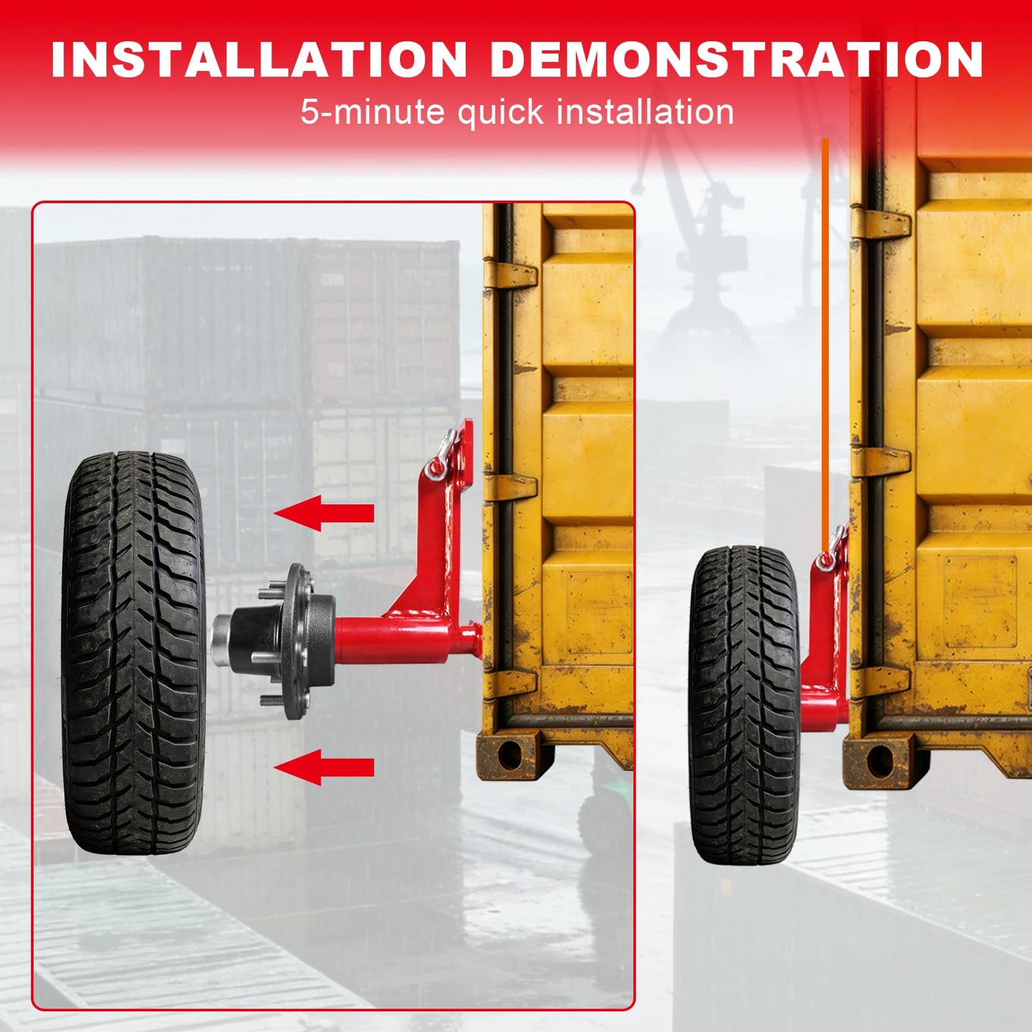 2 Pack Shipping Container Wheels kit with 6 Lug Bolt-On Spindle, Shipping Container Accessory with 8800 lbs Capacity,Heavy-Duty Shipping Container Axles with Ratchet Tie Down-Moves 20ft - 40ft