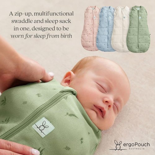 ergoPouch Cocoon Swaddle Sack 0.2 TOG - Gentle Snug Fit Baby Sleep Sack for Calm Sleeping (3-6 Months, Blush Leaf)