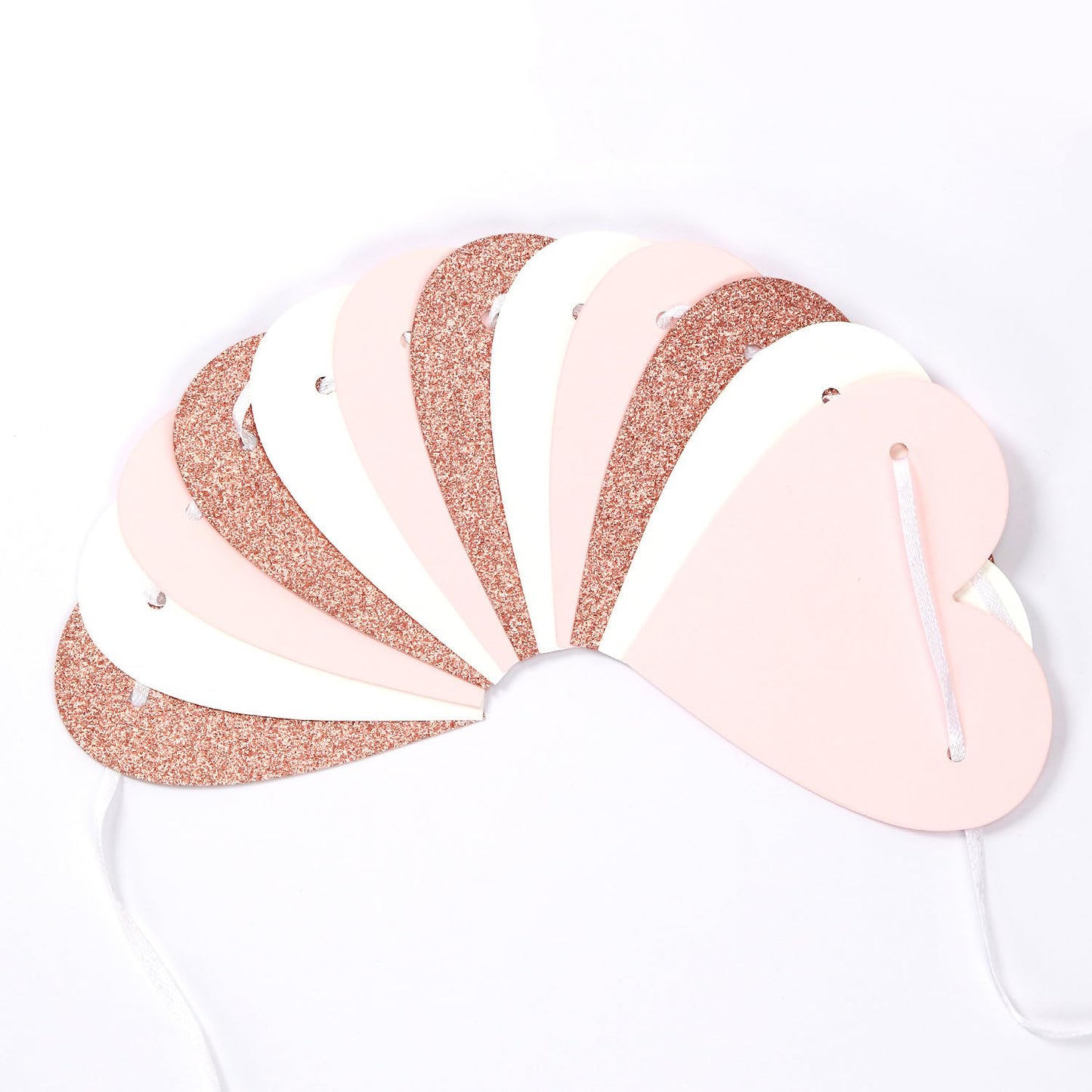 Rose-Gold Light Pink-White Party-Decorations Heart-Garland - 40ft Valentines Glitter Streamers Banner,Galentines Women Romantic Special Night Wedding Bachelorette Birthday Backdrop Decor Burgleda