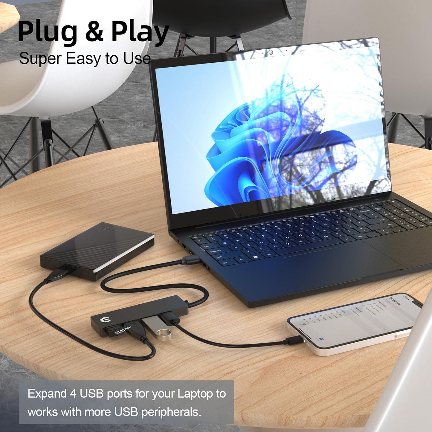 TOTU 4-Port 5Gbps USB C Hub, USB C Hub Extra Light Data Hub USB Adapter, USB C Hub Compatible with, USB Flash Docking