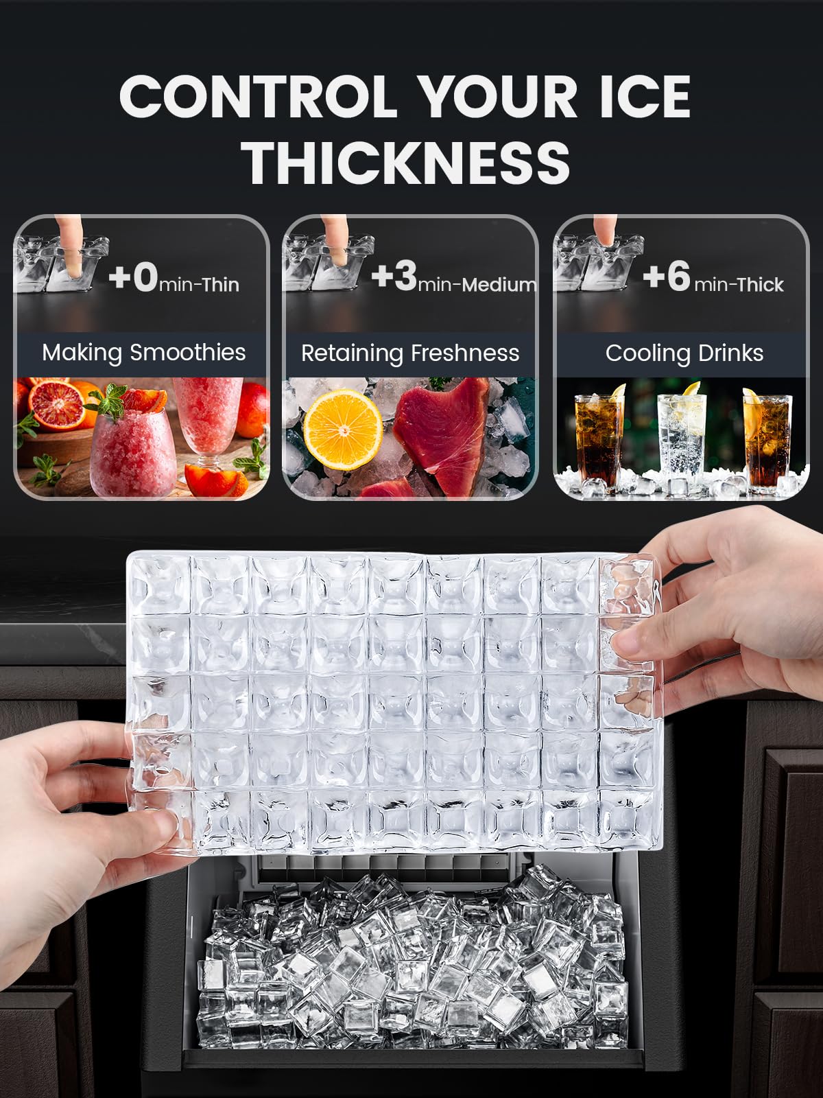 Electactic Commercial Ice Maker Machine,100lbs/24H Stainless Steel Ice Machine,33lbs Storage, Auto Self-Cleaning Freestanding Ice Maker, Ice Machine Freestanding for Bar/Cafe/Restaurant-Dark Silver