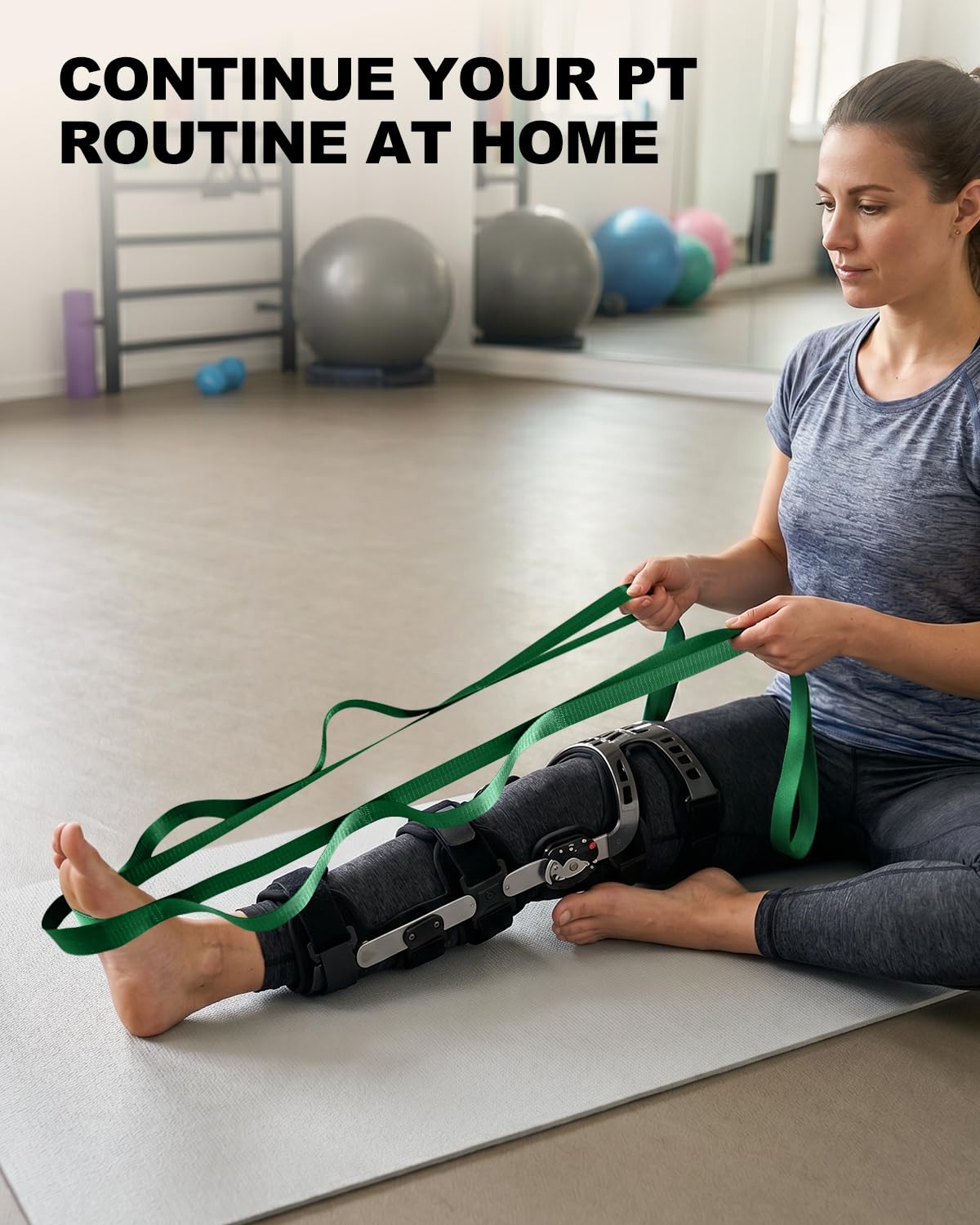 Trideer Non-Elastic Stretching Strap with Loops for Physical Therapy & Rehab, Knee Hip Leg ROM Post-Surgery, Yoga Strap for Stretching, Leg Lifter Strap Mobility Aid, Hamstring Calf Back