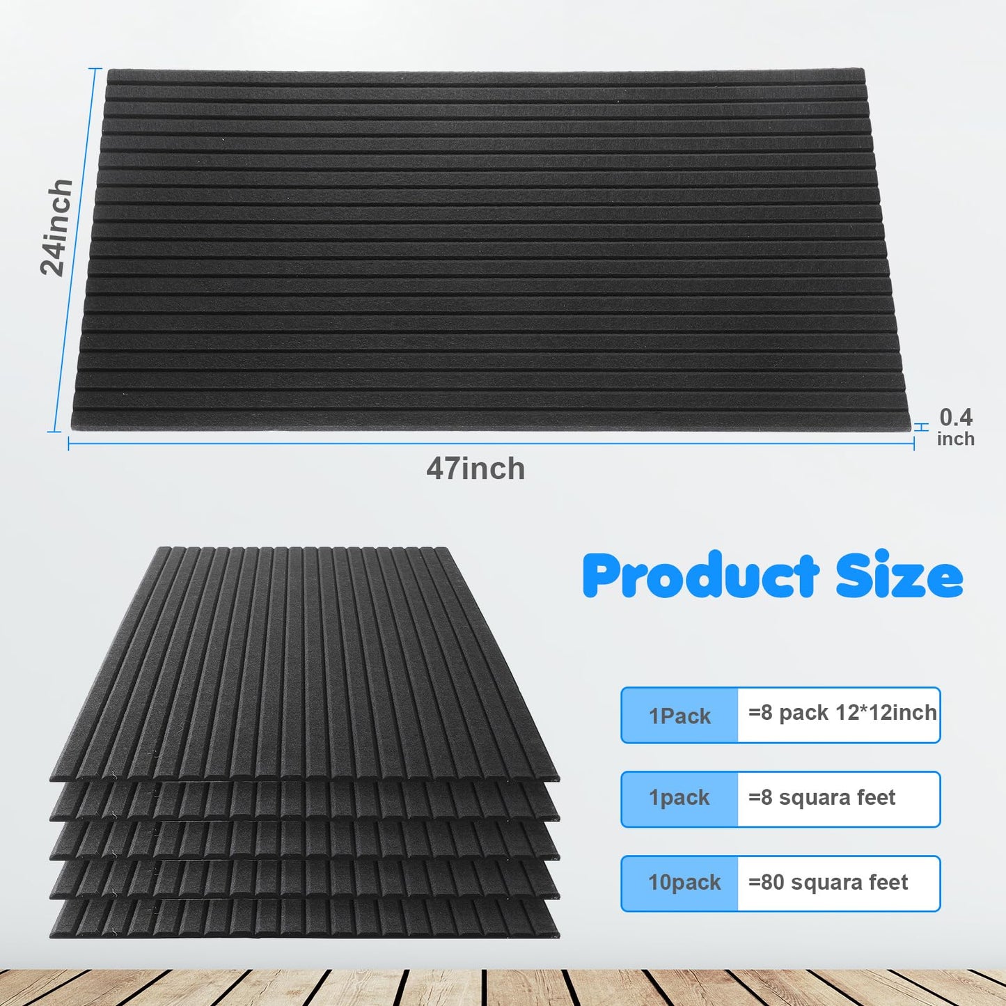 10 Pack 47x24 Inch Acoustic Wall Panels, Large Self Adhesive Sound Absorbing Panels for Home, Bedroom, Gaming Room, Studio & Office, High Density Noise Dampening Wall Decor for Echo Reduction, Black