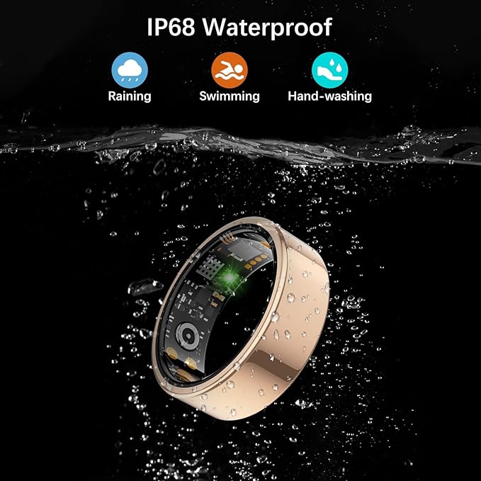 Smart Health Ring for Women Men, Fitness Tracker Ring with Heart Rate, Blood Oxygen, Sleep Tracker, Step Tracker, No Subscription Fee, IP68 Waterproof Smart Ring for iPhone & Android (Rose Gold, 8#)