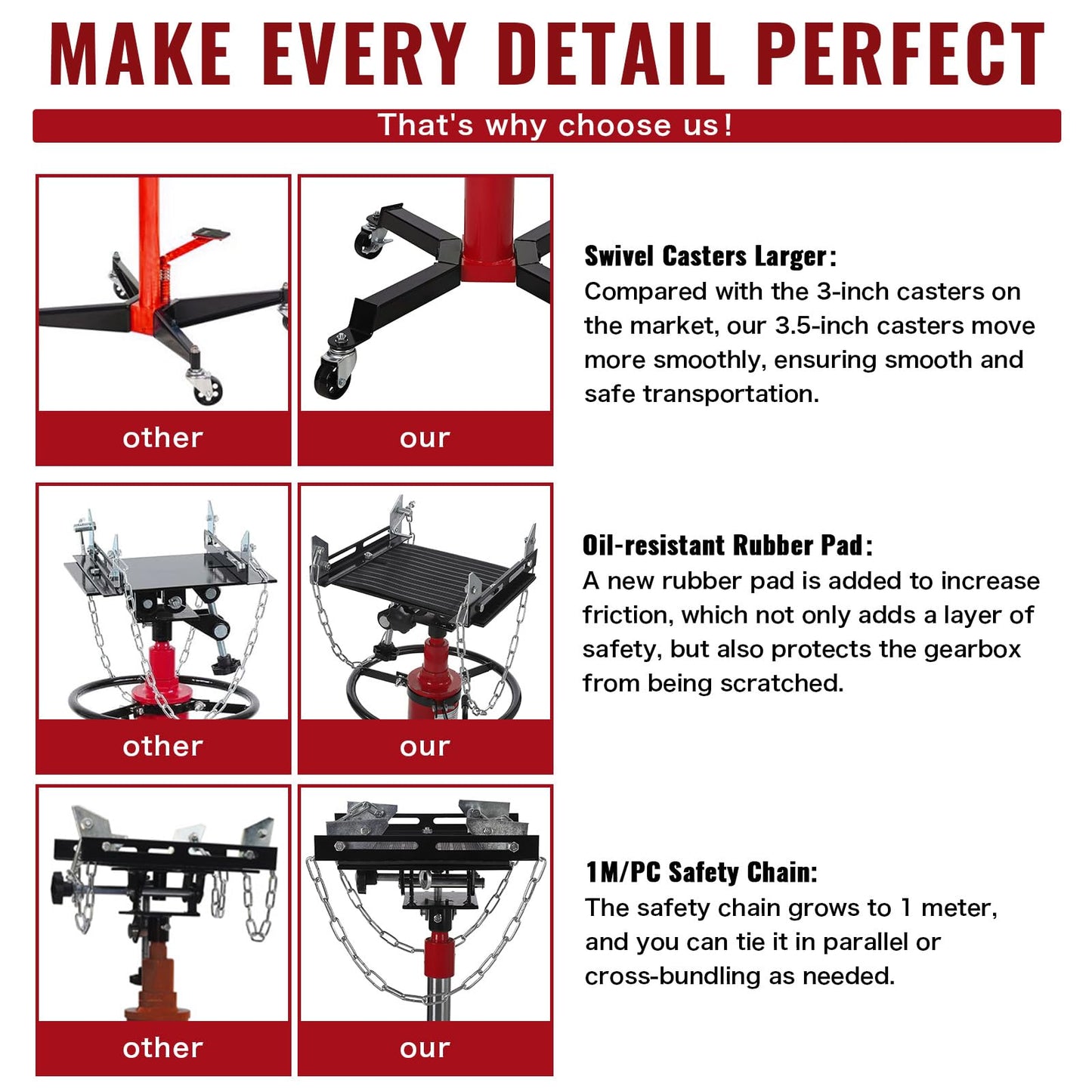 1100lbs Transmission Jack Lift with Anti-Slip Rubber Pad, Adjustable Telescoping Hydraulic Transmission Jack, High Lift Single Telescopic Jacks Hoist w/Pedal, 33.8" to 72.8" Lifting Range