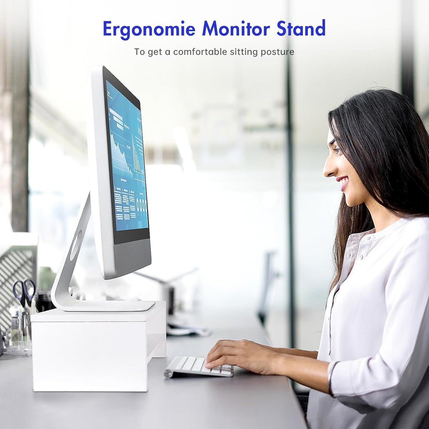 Desk,2 16.5 7.8 5.2 inch BEYGORM White Monitor Stand Riser for Tiers Wood Desk Shelf Computer Screen Stand with Storage