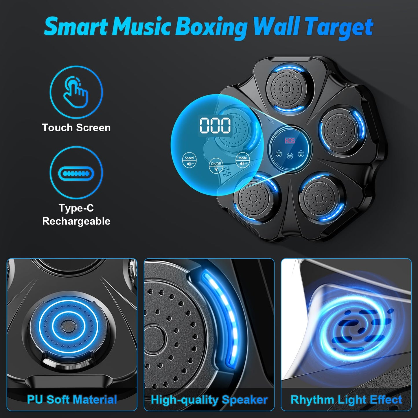 Vivedrre 2026 Upgraded Music Boxing Machine - Interactive Punching Trainer, Large Size Wall Mounted Electronic Boxing Target with Adult & Kids Gloves, 9 Modes & 9 Speeds for Adults & Kids