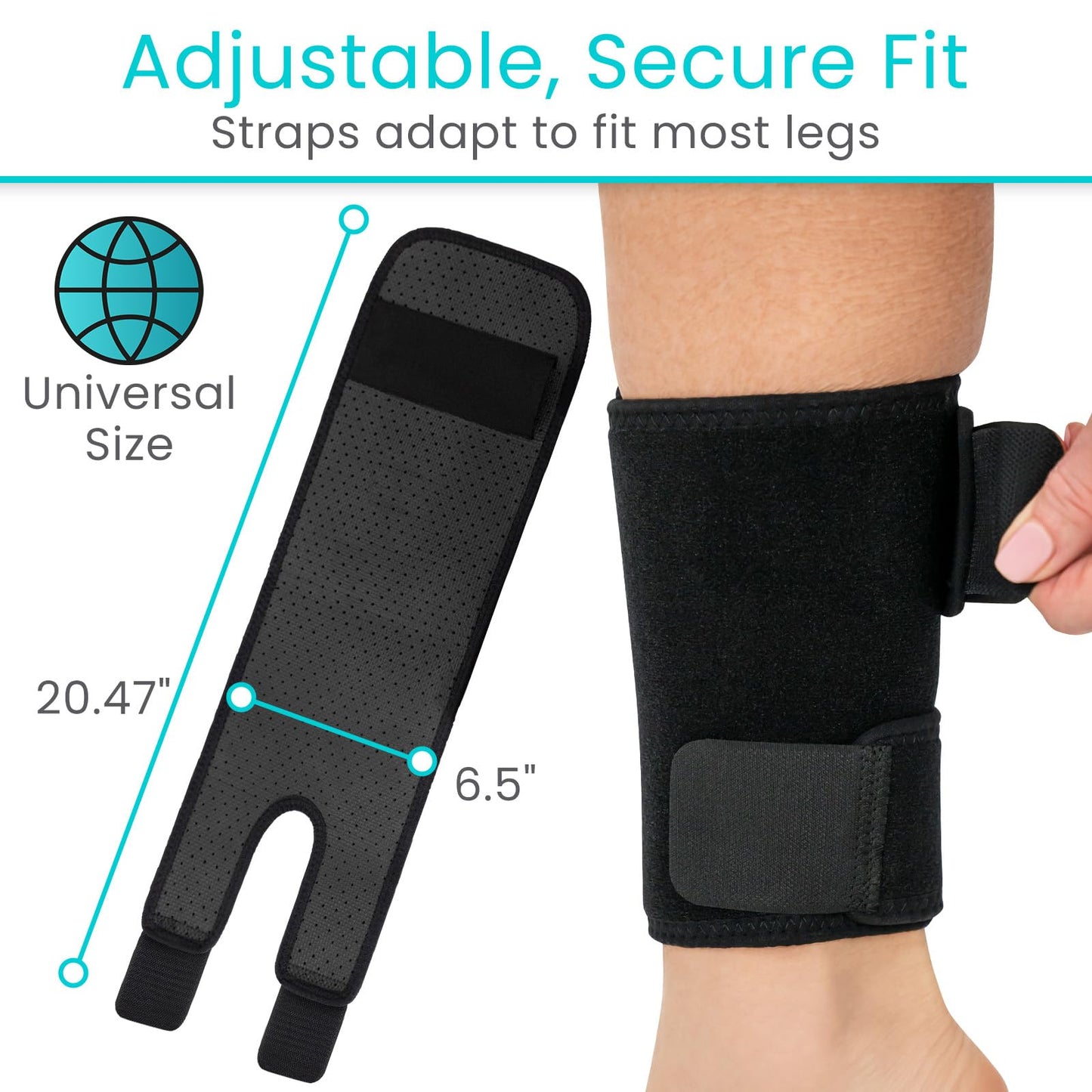 Vive Shin Splint Compression Wrap (Pair) - Adjustable Brace for Pain Relief, Support and Recovery - Lower Calf Compression Sleeve - for Medial Tibial Stress Syndrome and Anterior Shin Splints (Black)