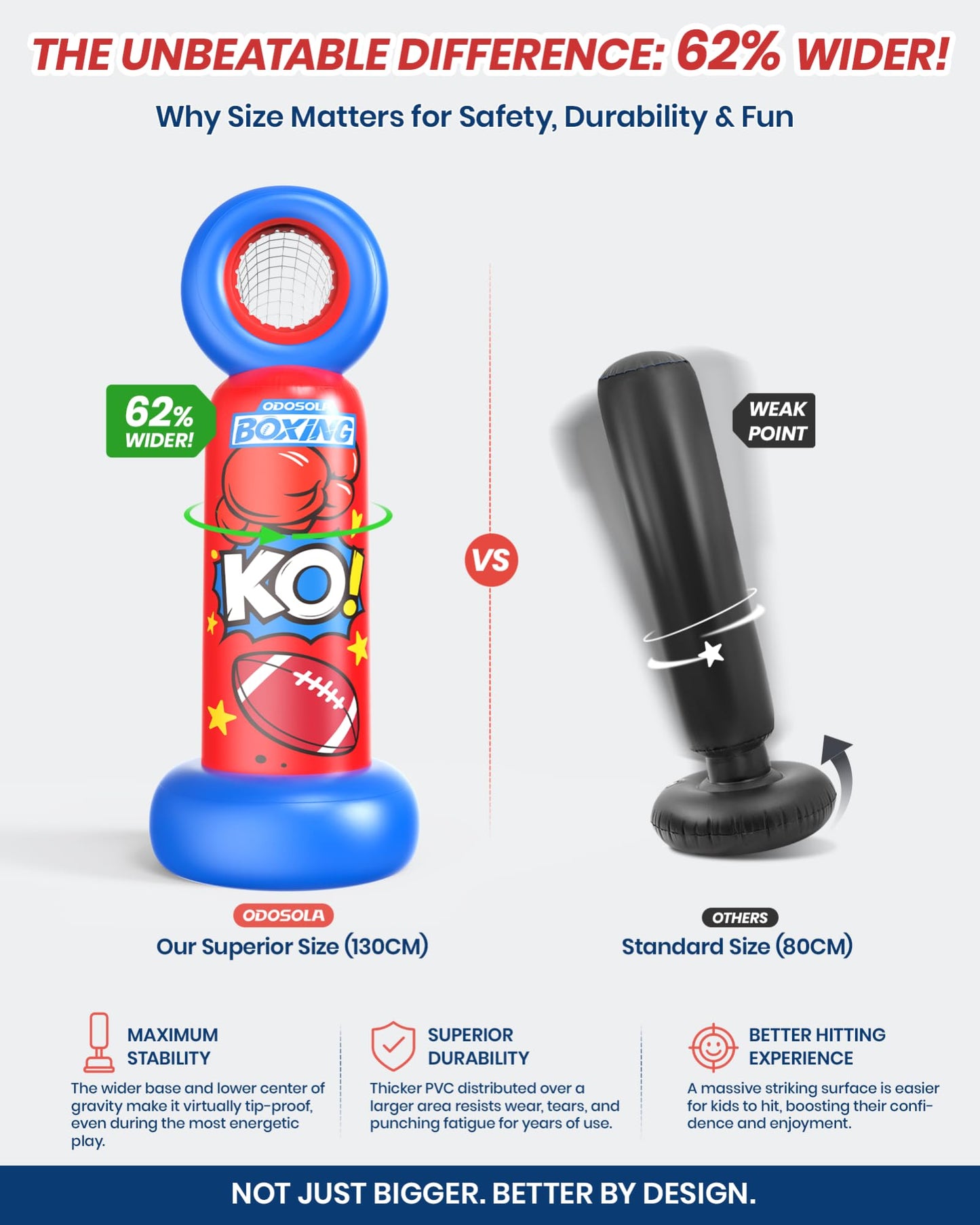 ODOSOLA Inflatable Punching Bag for Kids, 2-in-1 Freestanding Boxing Bag with Football Toss Game, 68.8'' Heavy Duty Karate Taekwondo Toy for Boys Girls Ages 3-12, Birthday Xmas Gift Ideas