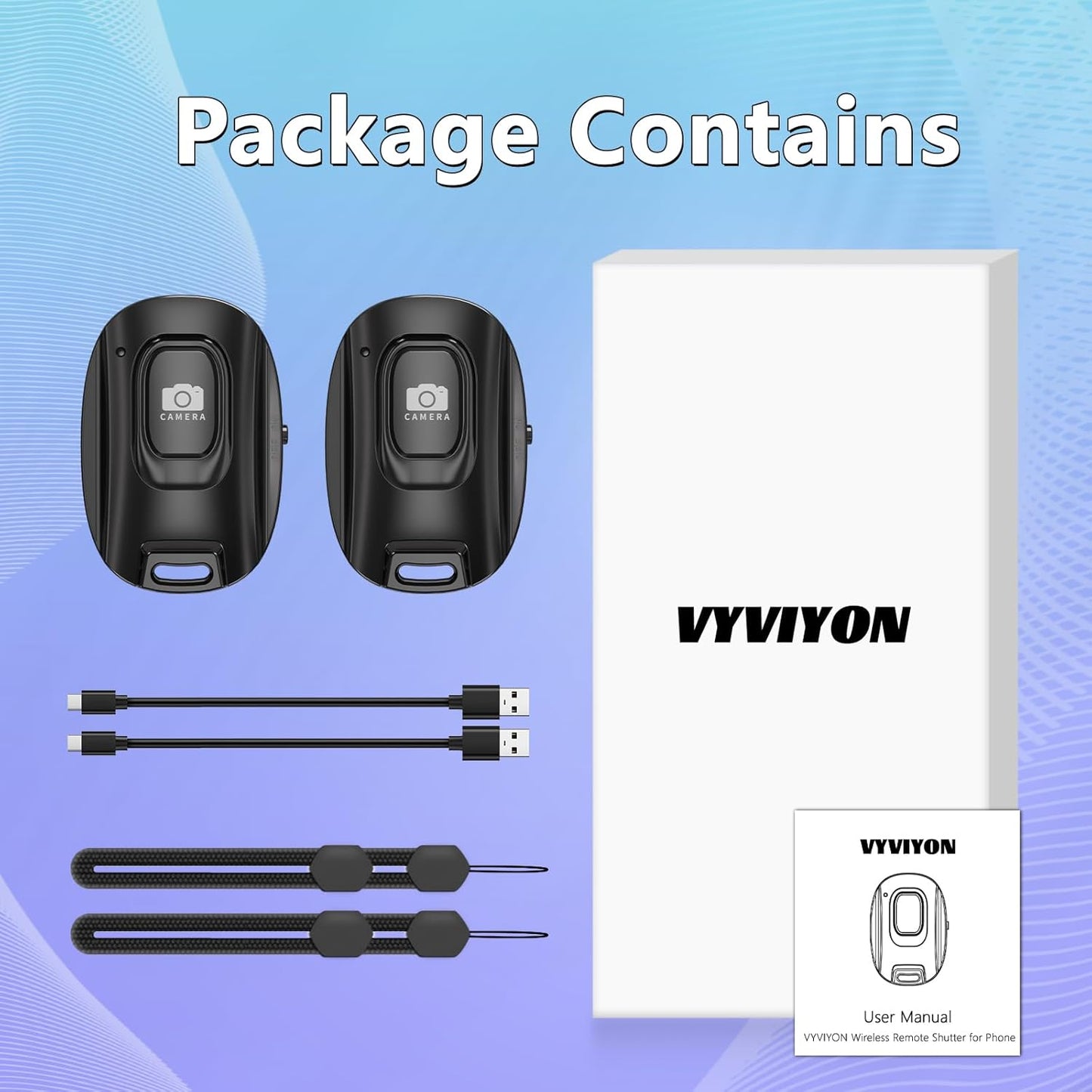VYVIYON (2 Pack) Bluetooth Camera Remote Shutter for iPhone and Android Smartphones, Rechargeable Wireless Phone Remote